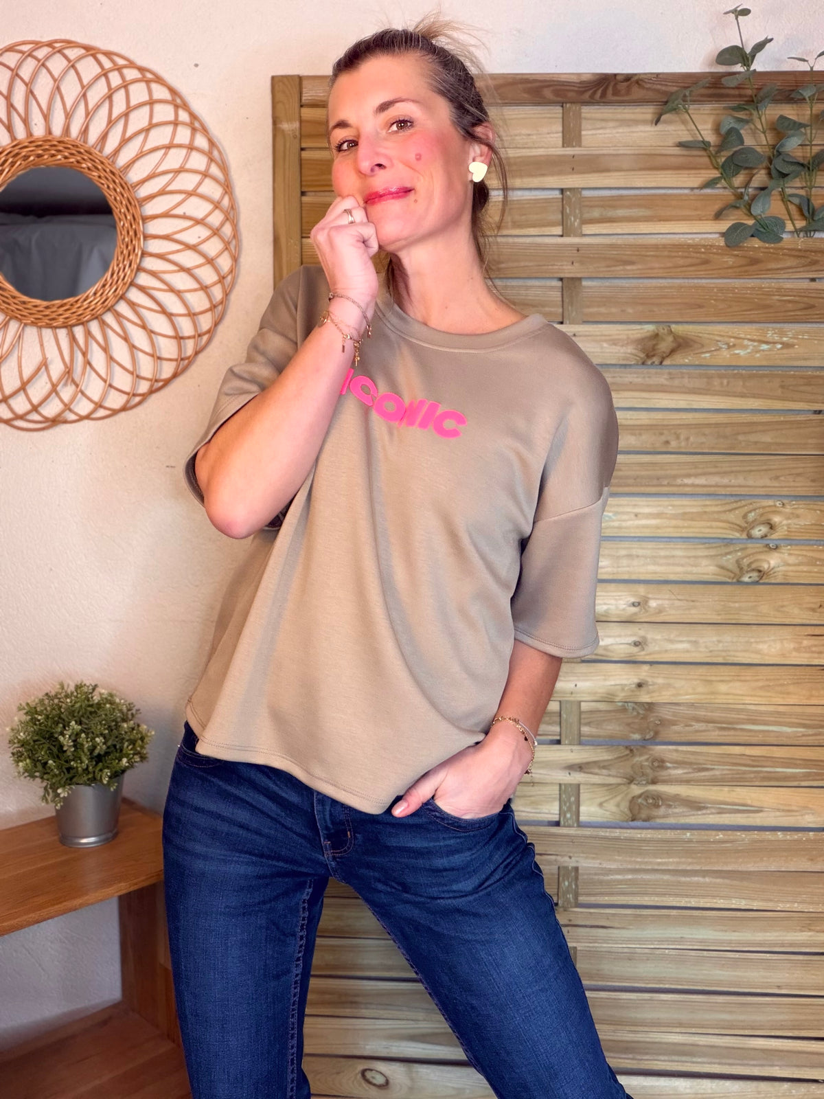 Tee shirt ICONIC matière sweat - THÉA Taupe