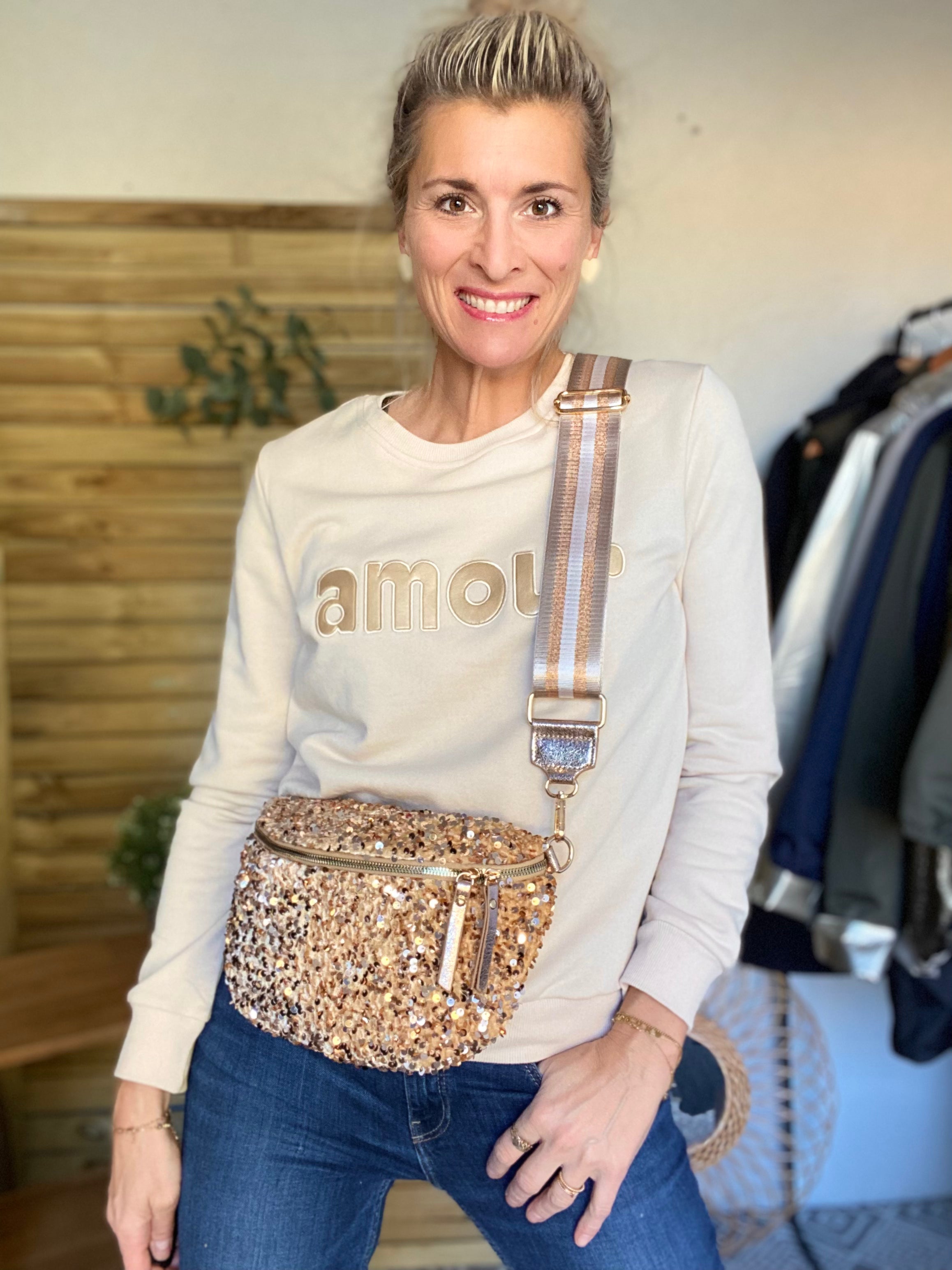 Sac banane L à sequins 30cm et sangle fantaisie - ROXY - Doré