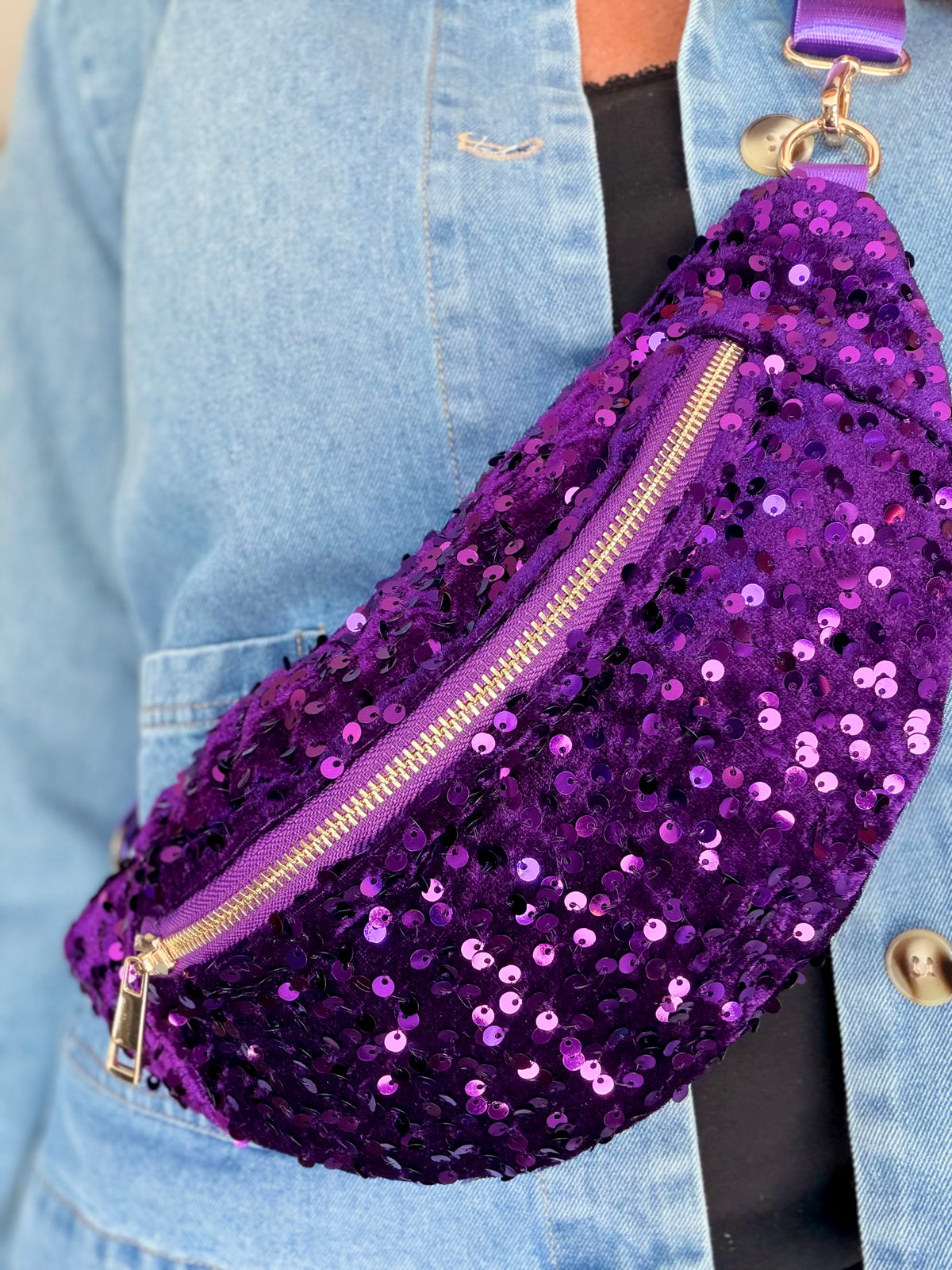 ⚡️ ARRIVAGE - Sac banane velours à sequins DAISY - Violet
