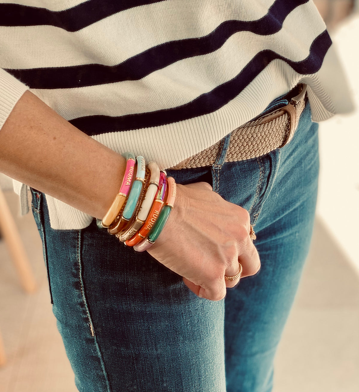 Bracelet élastique en résine multicolore Amour - ELLA (12 coloris au choix)