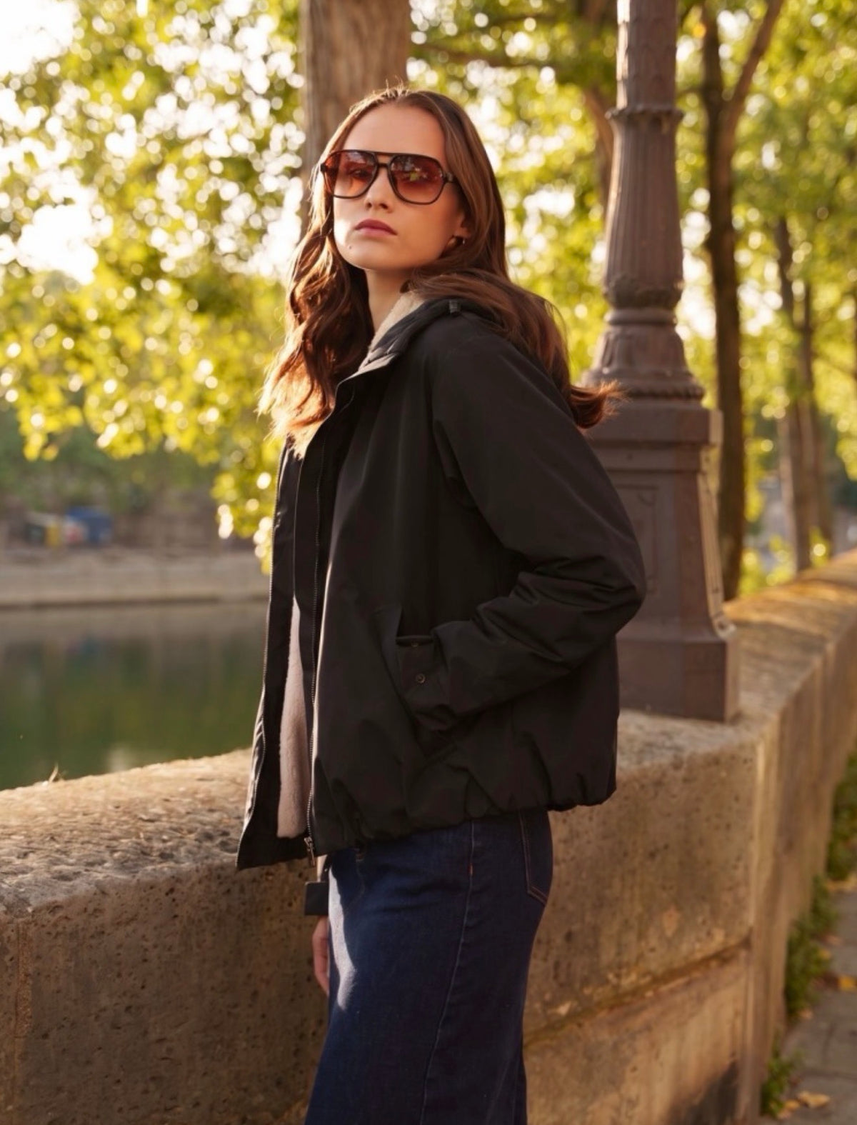 LAURA JO - Imperméable fourré sherpa EVA court - Noir