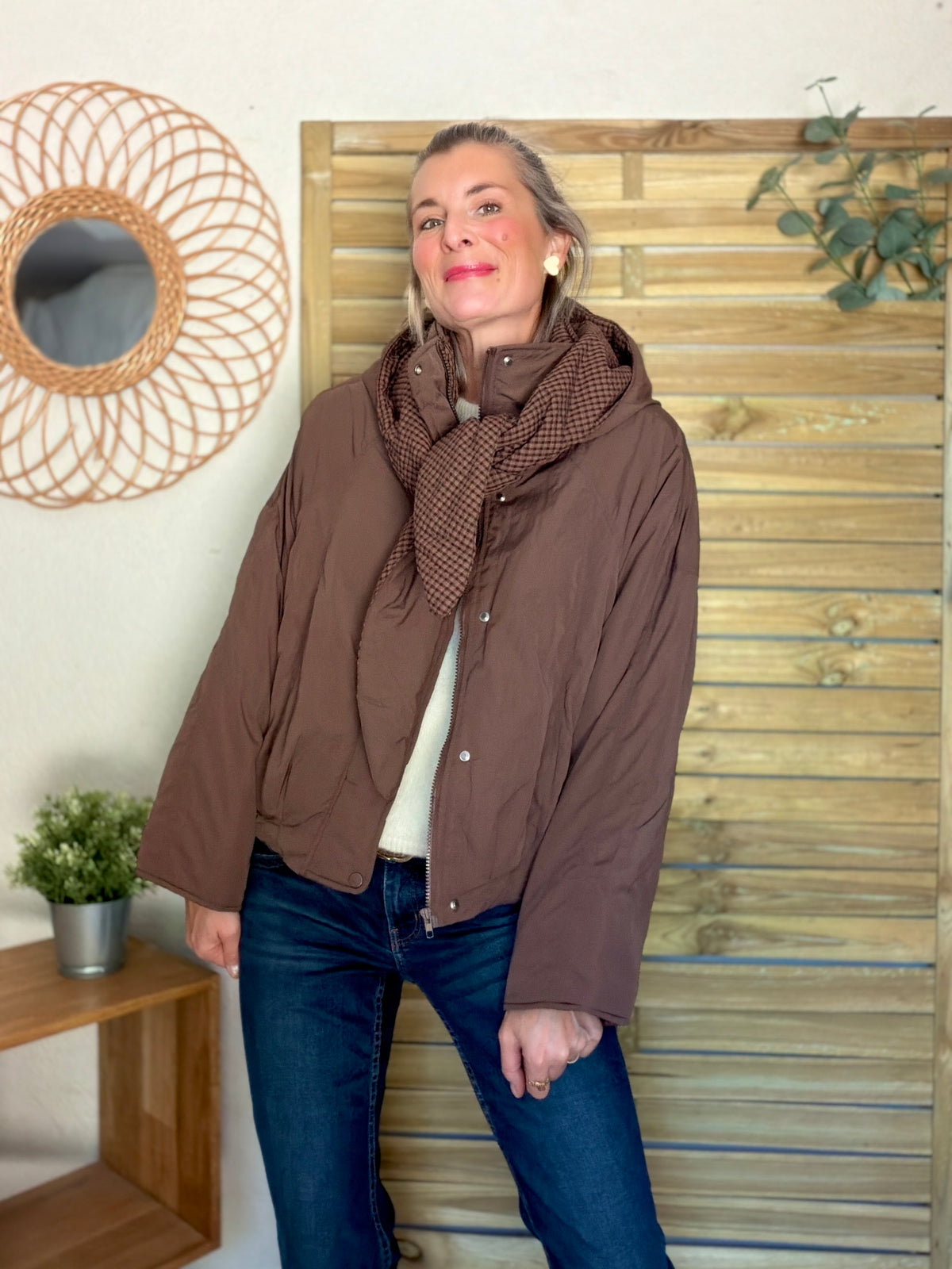 Veste matelassée capuche amovible réversible ODILE Chocolat