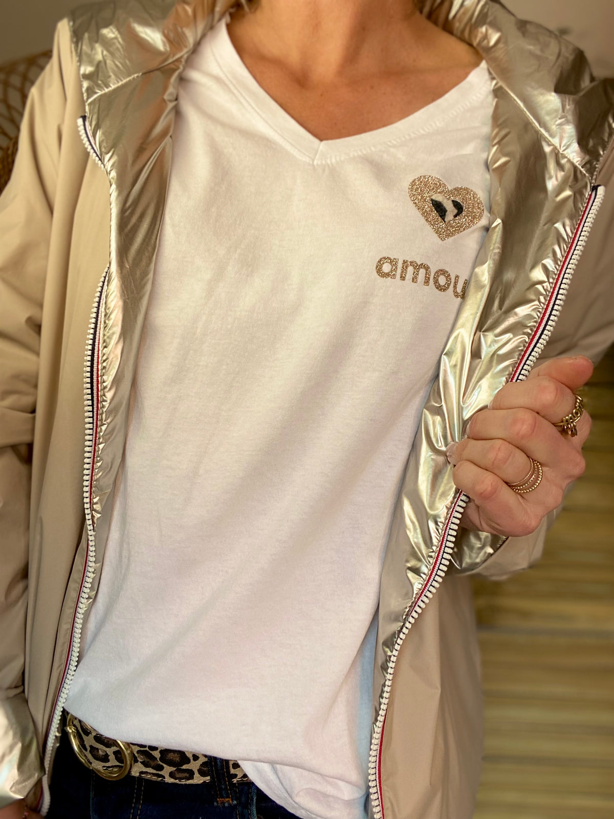 Tee shirt Coeur doré et léo amour 💛🐆 NINA Blanc • FIN DE SÉRIE
