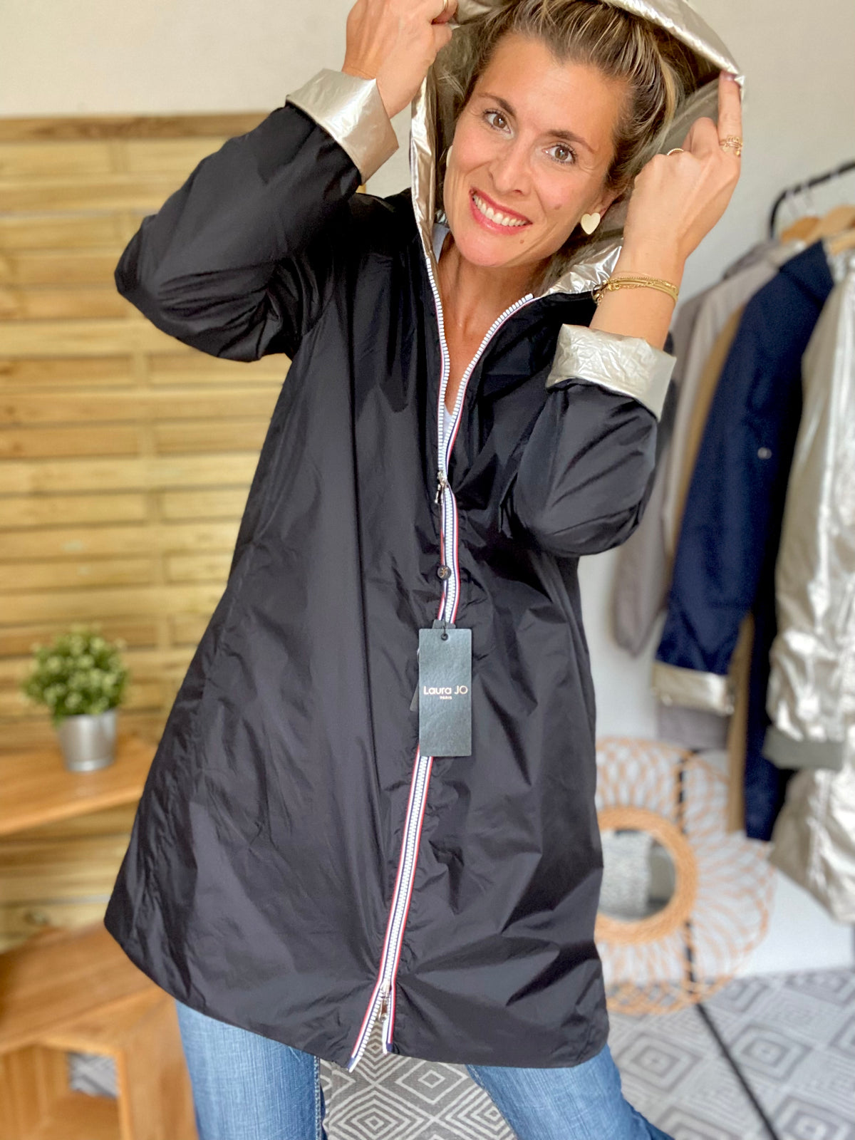 LAURA JO - Imperméable réversible rembourré LOUISON LONG - Noir/Doré