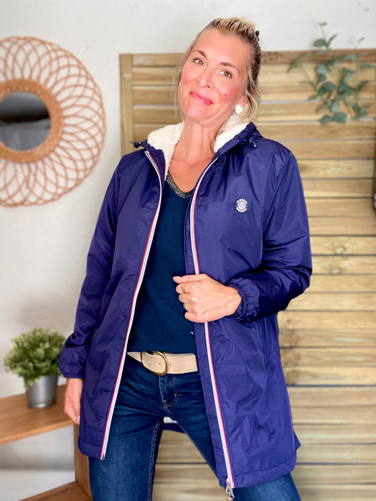 Parka Imperméable moumoute sherpa unisexe JEAN.NE - LE PETIT BRETON - Bleu Marine (Taille très grand) - FIN DE SÉRIE