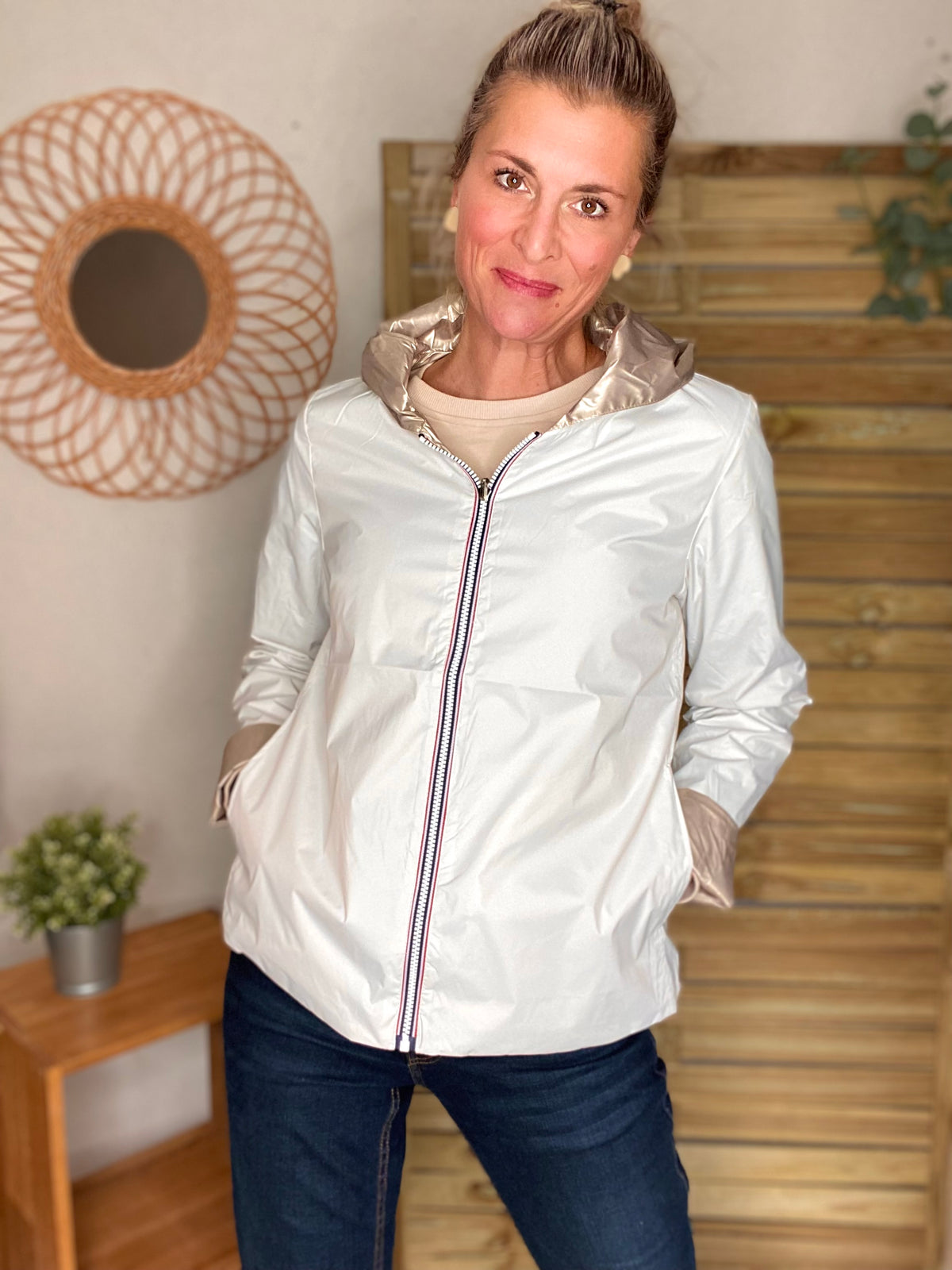 LAURA JO - Imperméable réversible GARANCE COURT léger - Blanc/Doré