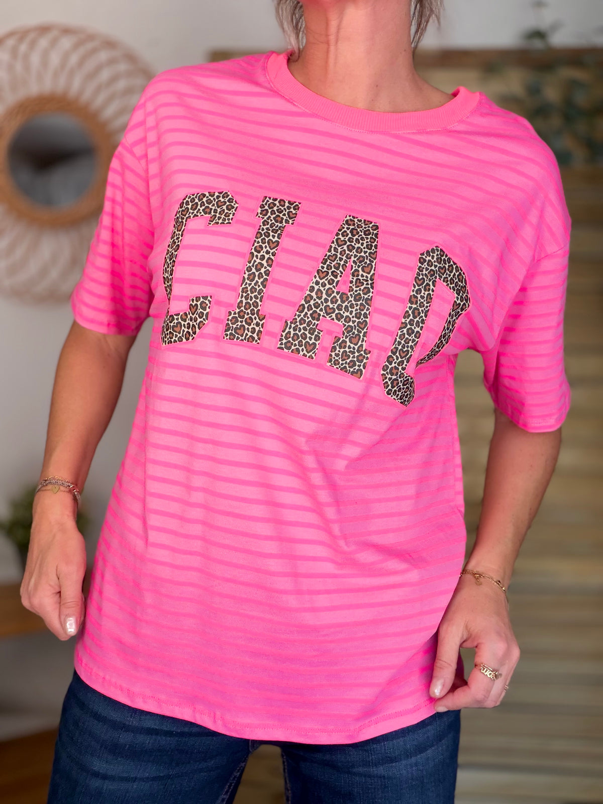 Tee shirt rayé CIAO Léo Rose fluo - FIN DE SÉRIE
