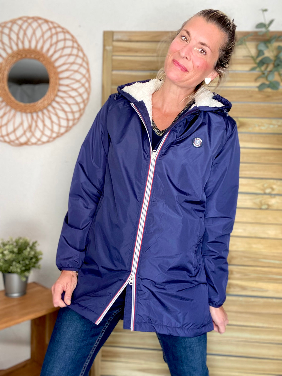 Parka Imperméable moumoute sherpa unisexe JEAN.NE - LE PETIT BRETON - Bleu Marine (Taille très grand) - FIN DE SÉRIE