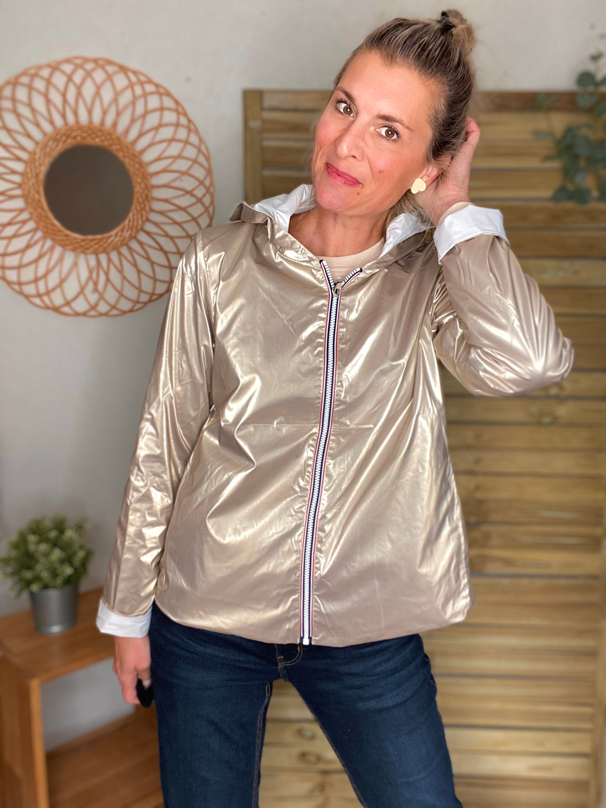LAURA JO - Imperméable réversible GARANCE COURT léger - Blanc/Doré