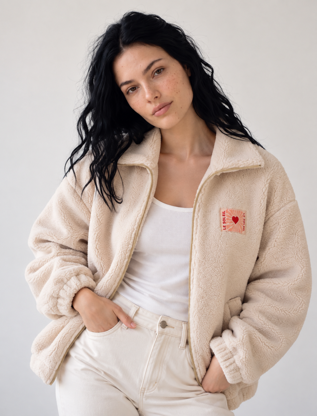 ⚡️ARRIVAGE • Veste teddy Sherpa zippée « Soleil » DORO Écru