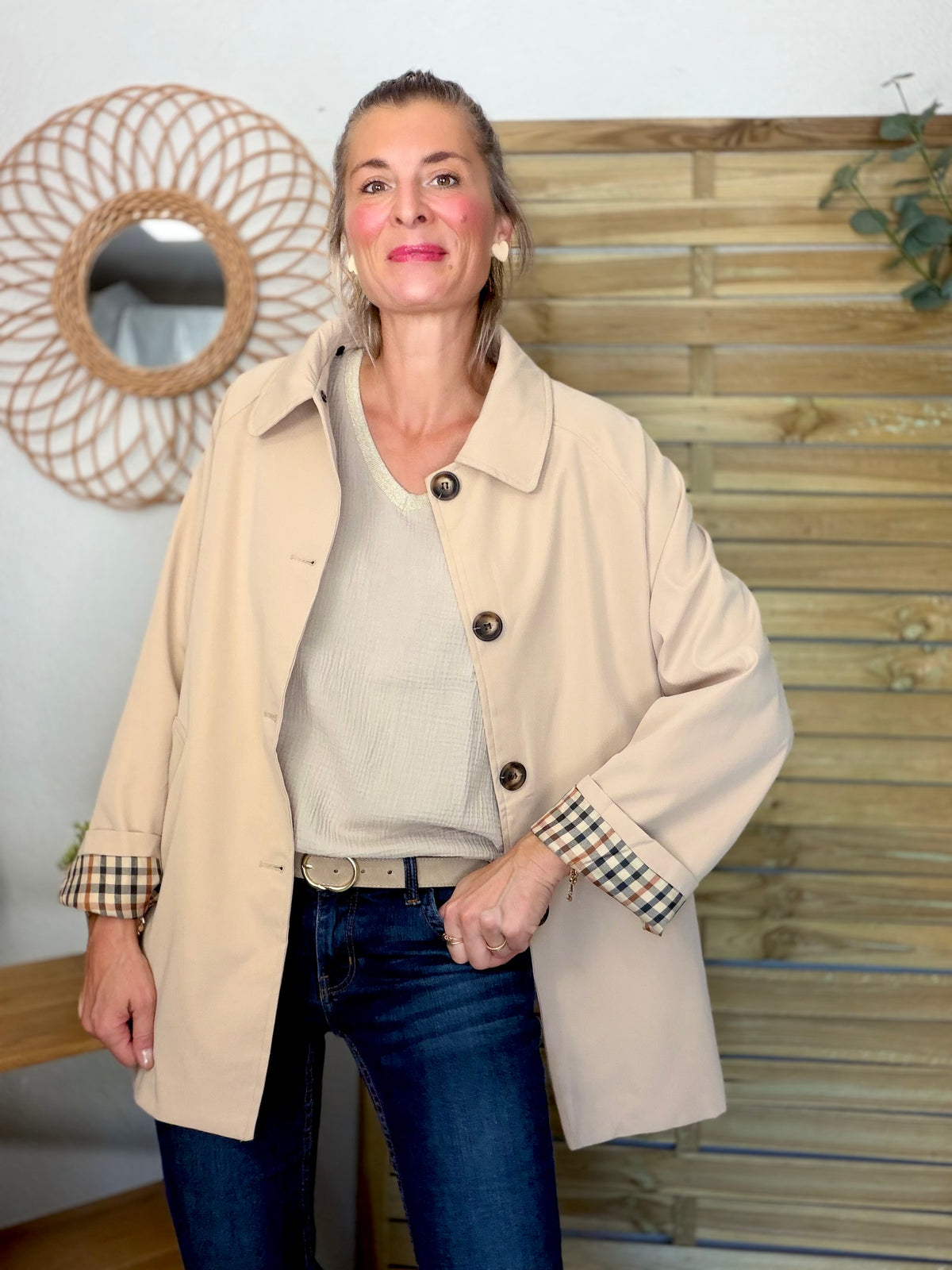 ⚡️ ARRIVAGE • Veste Trench avec capuche amovible, doublure à carreaux GAËLLE Beige