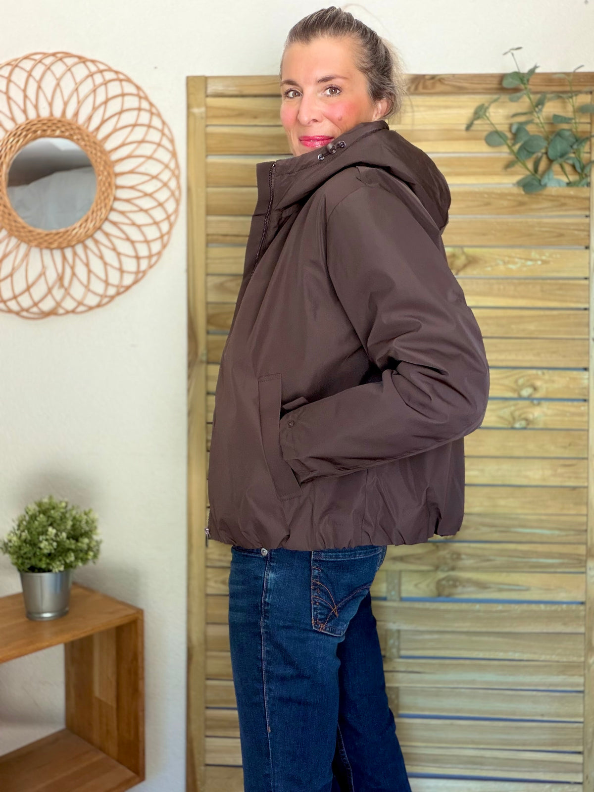 LAURA JO - Imperméable fourré sherpa EVA court - Chocolat