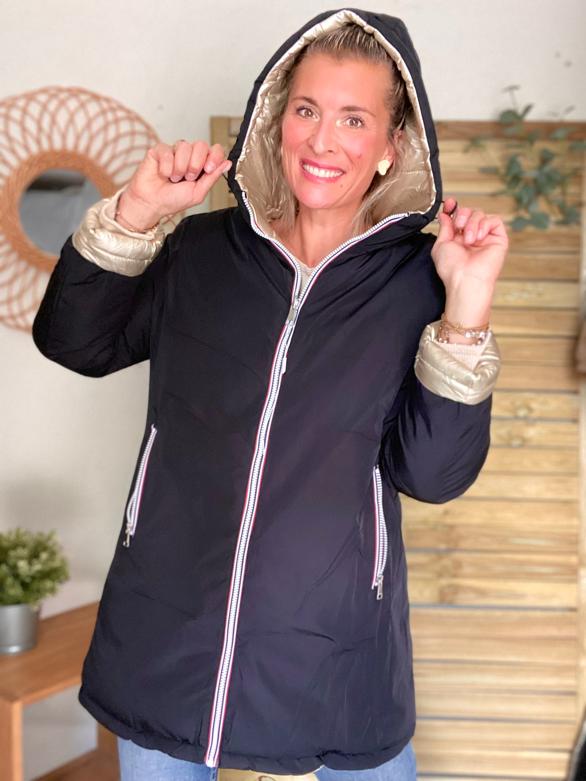 Doudoune imperméable réversible ANGÈLE LONG - Noir - MELYA MELODY