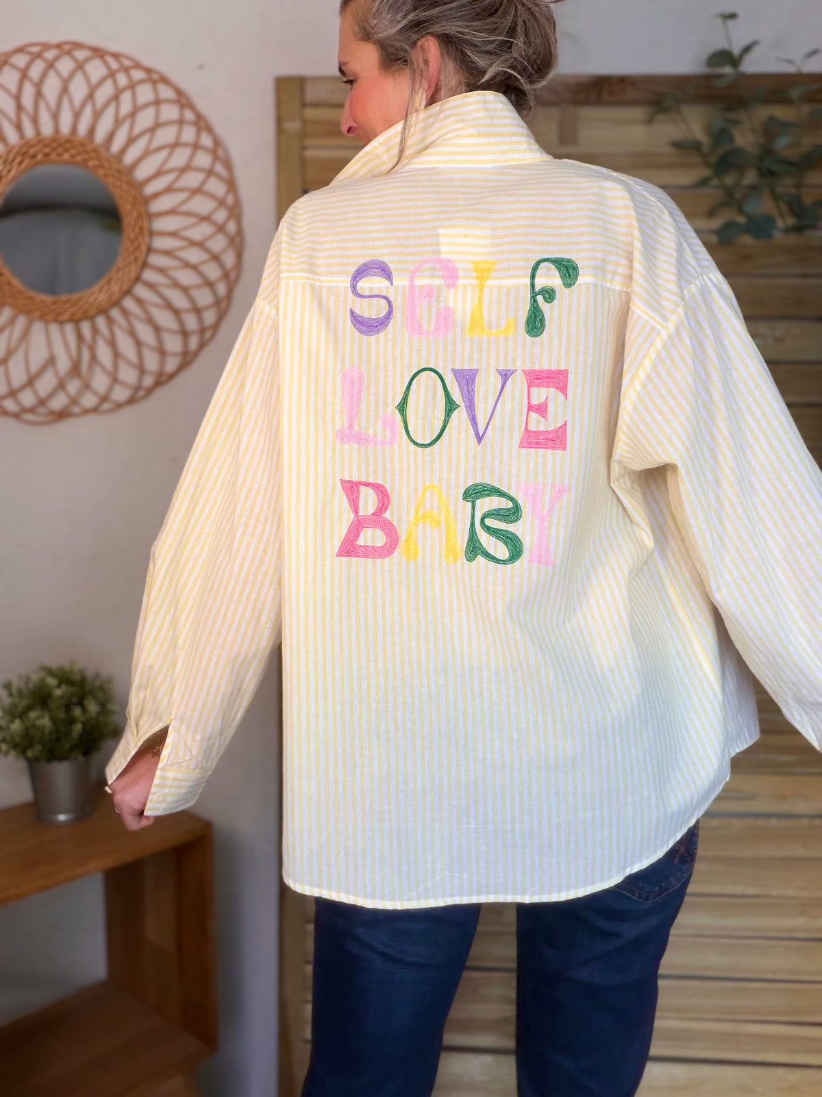 Chemise jaune rayée brodée SELF LOVE BABY - VITA - FIN DE SÉRIE