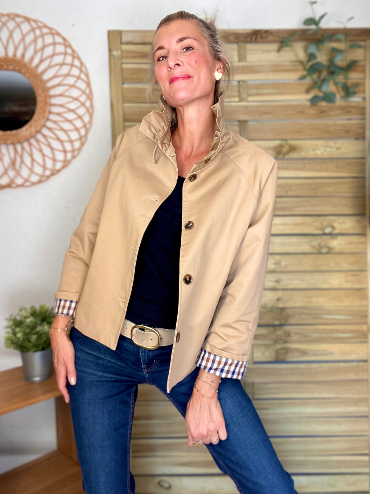 Veste Trench col victorien doublure carreaux - VICTORIA Beige Taupe