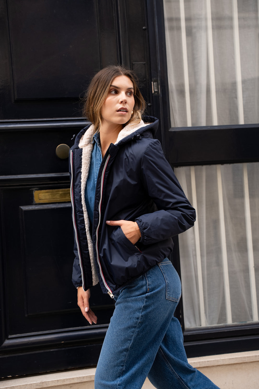 LAURA JO - Parka Imperméable LOUISE COURT sherpa - Bleu marine • DÉSTOCKAGE Taille L