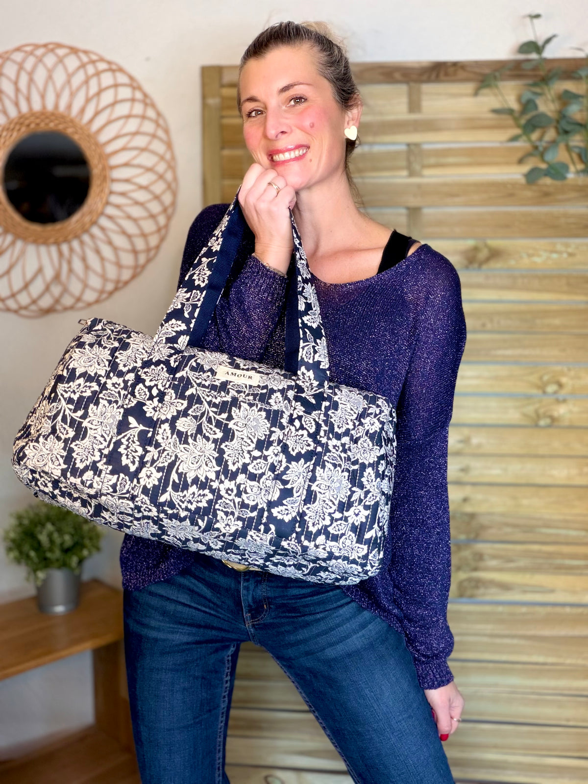 Sac polochon imprimé TARA - Fleuri Marine - FIN DE SÉRIE