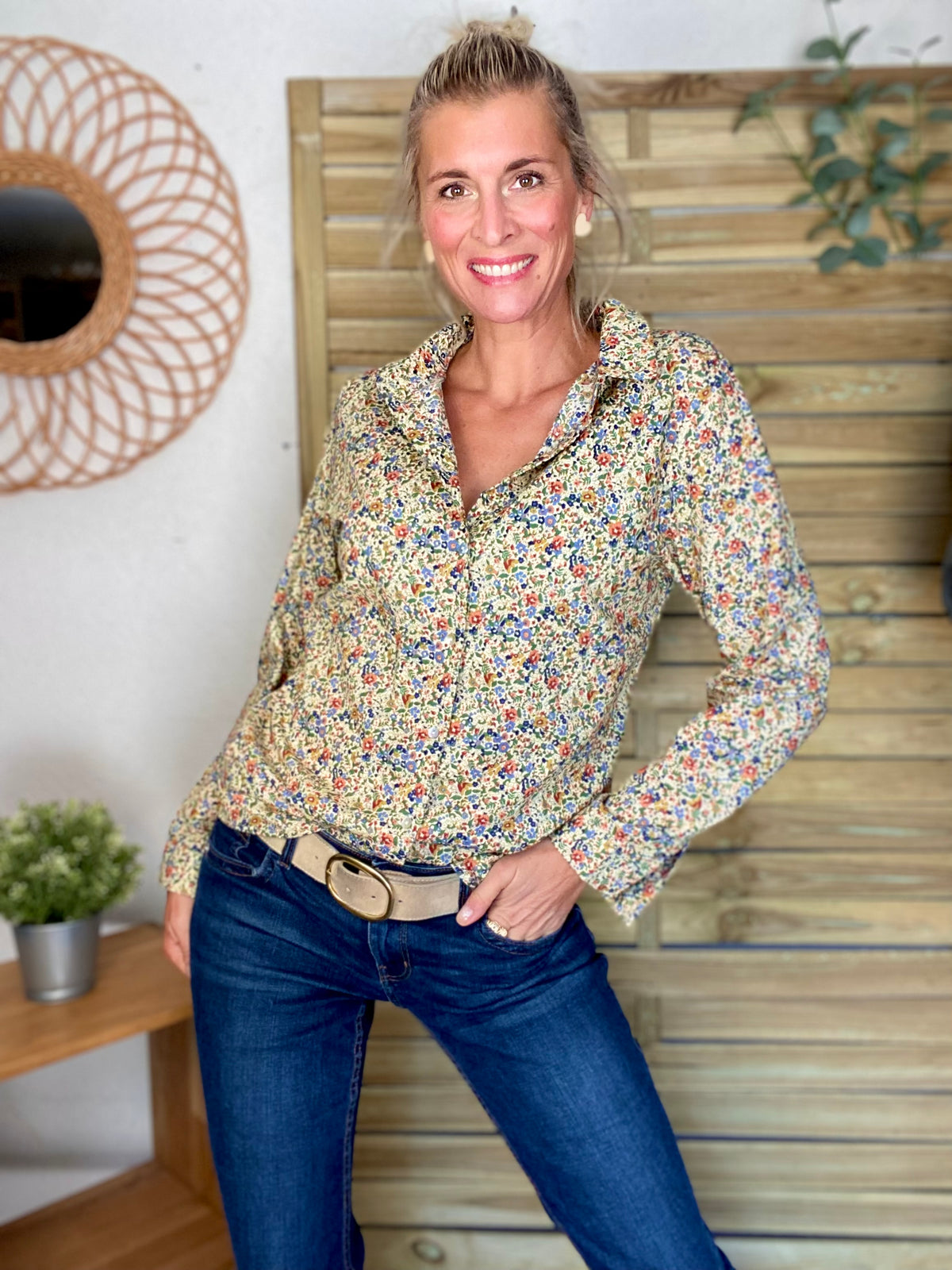 Chemise en coton imprimé Liberty vert 🌱 🌺 ÉLISE - FIN DE SÉRIE