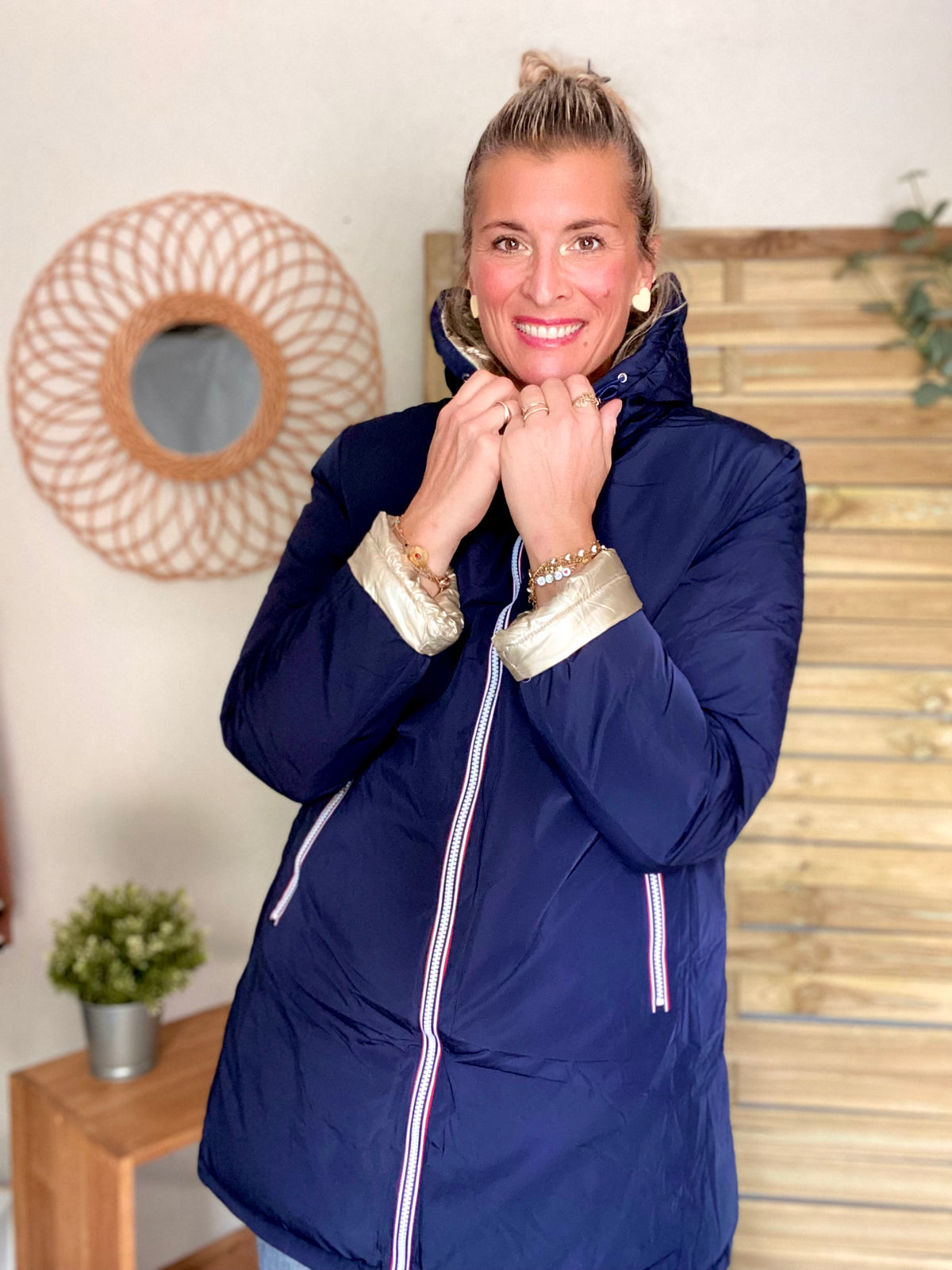 Doudoune imperméable réversible ANGÈLE LONG - Bleu marine - MELYA MELODY