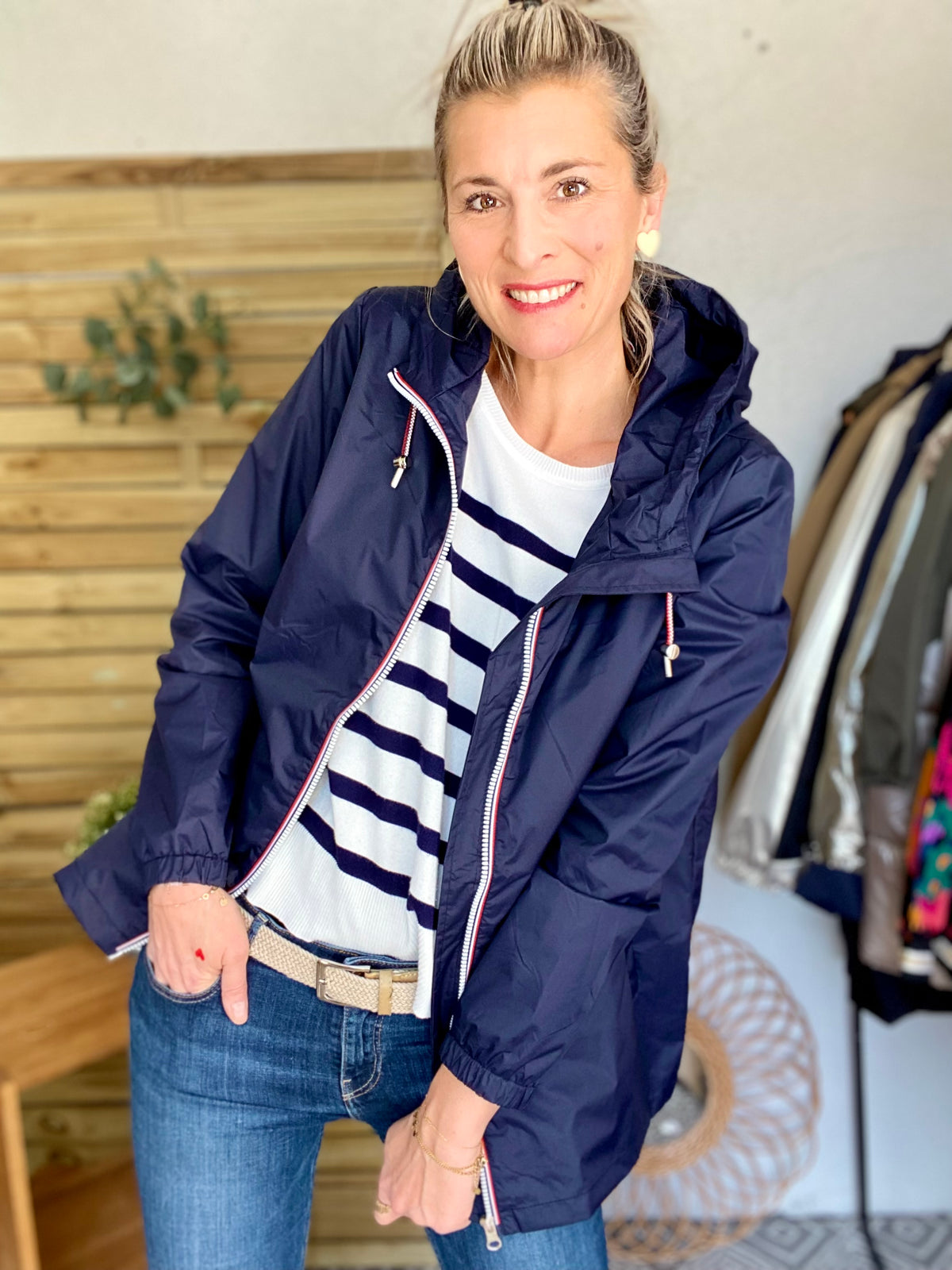Imperméable mi-saison doublé SOLINE MI-LONG - Bleu marine - LAURA JO - FIN DE SÉRIE