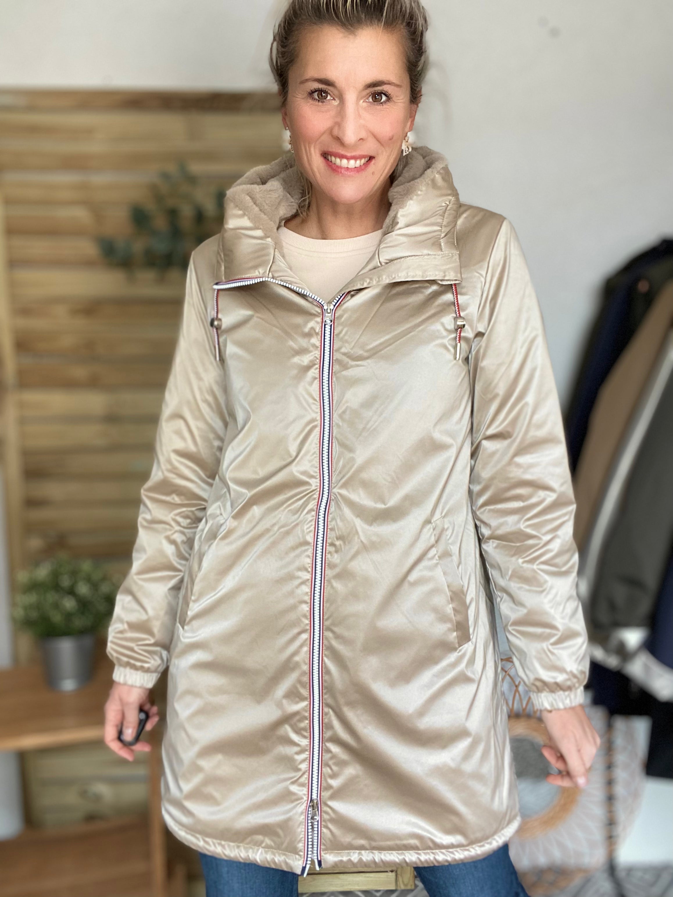 LAURA JO - Parka Imperméable THELMA LONG fourrée - Sable irisé • DÉSTOCKAGE sur Tailles S et 4XL