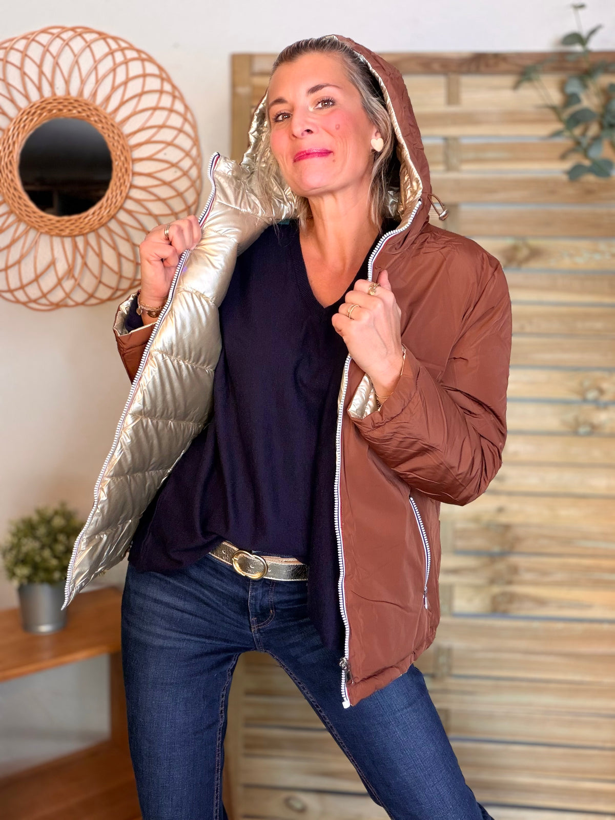 Doudoune imperméable réversible ANGÈLE COURT - Rouille choco - MELYA MELODY