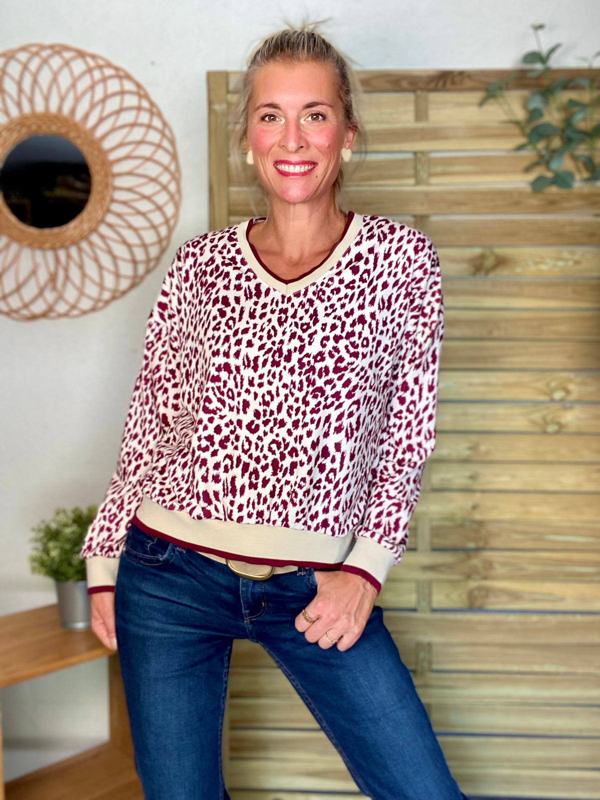 Sweat imprimé Léo 🐆 AMANDINE - Bordeaux