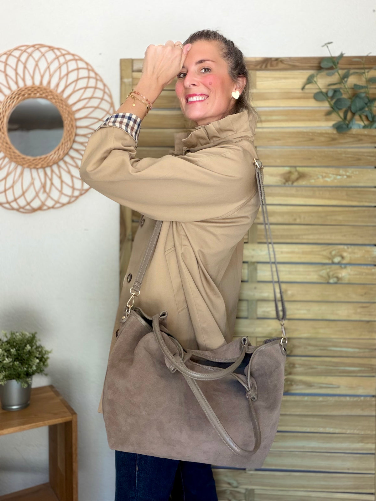 Sac cabas XXL en cuir daim souple • AUSTIN Taupe