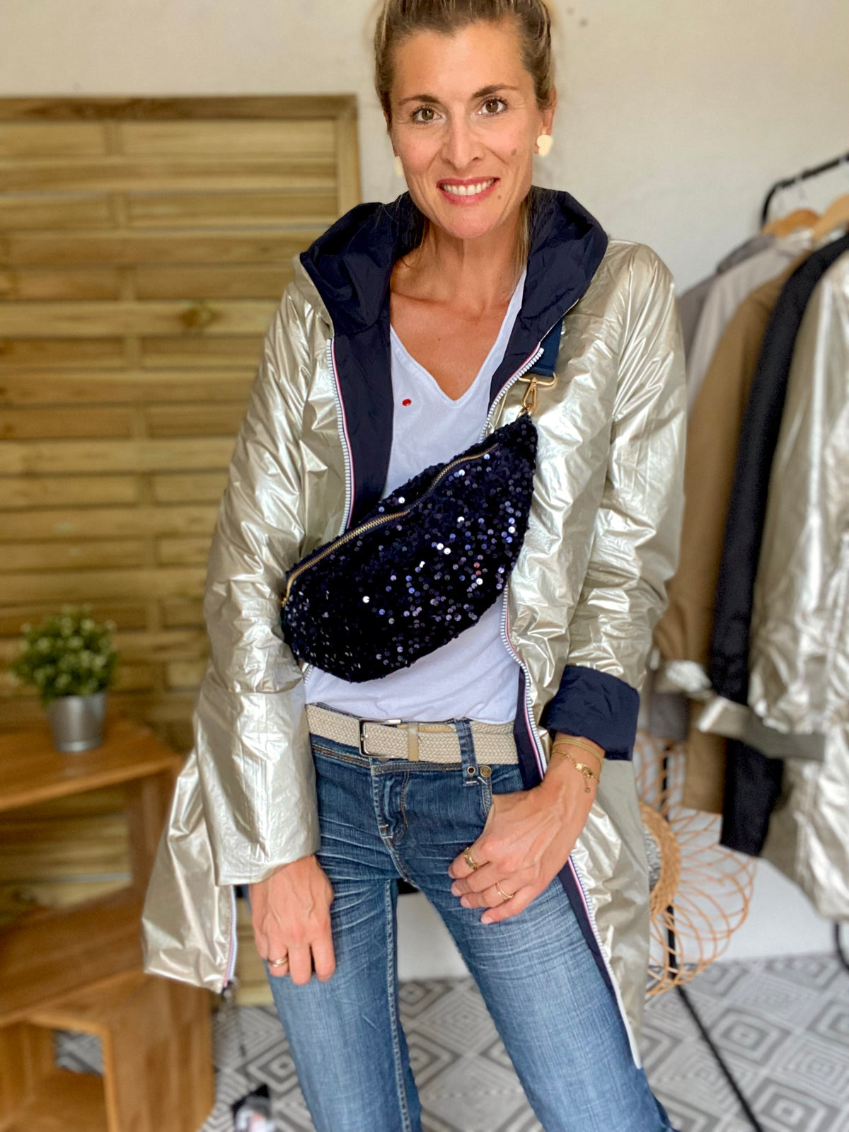 LAURA JO - Imperméable réversible rembourré LOUISON LONG - Marine/Doré