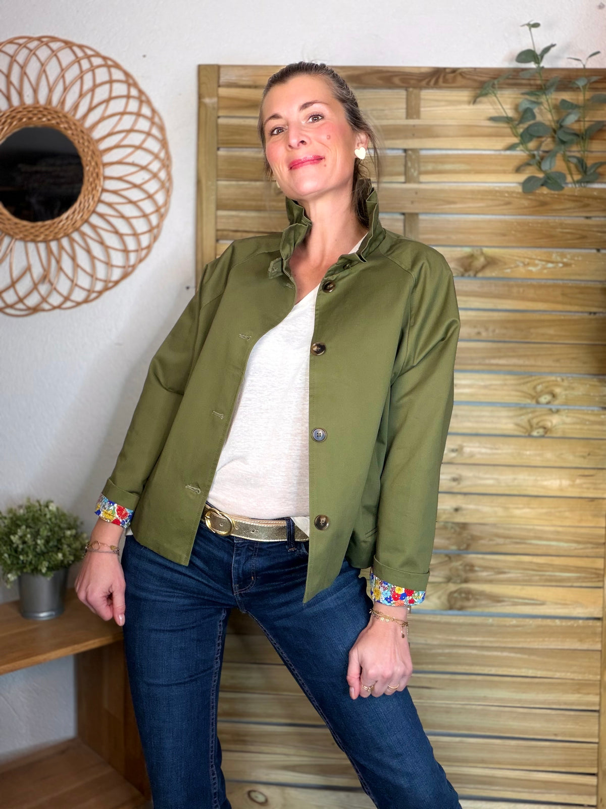 Veste Trench col victorien avec Liberty - VICTORIA Kaki - FIN DE SÉRIE