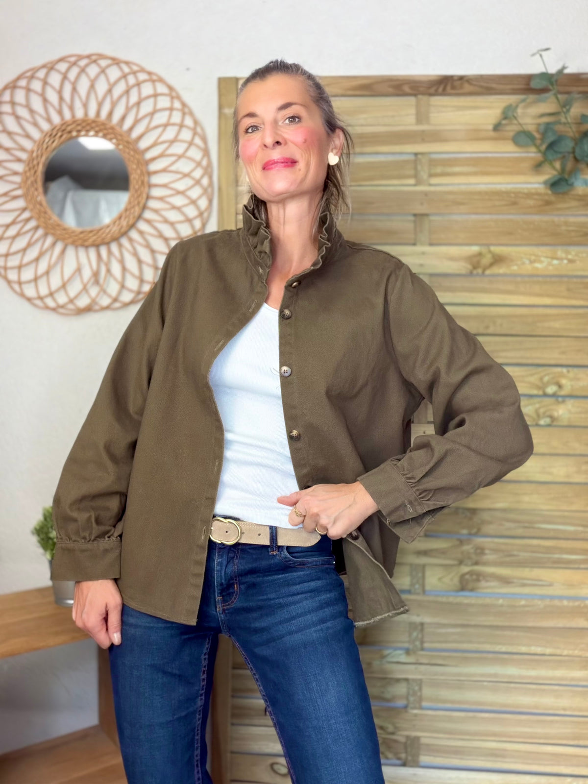 ⚡️ ARRIVAGE • Veste / Chemise en coton, col victorien volanté LISA Kaki