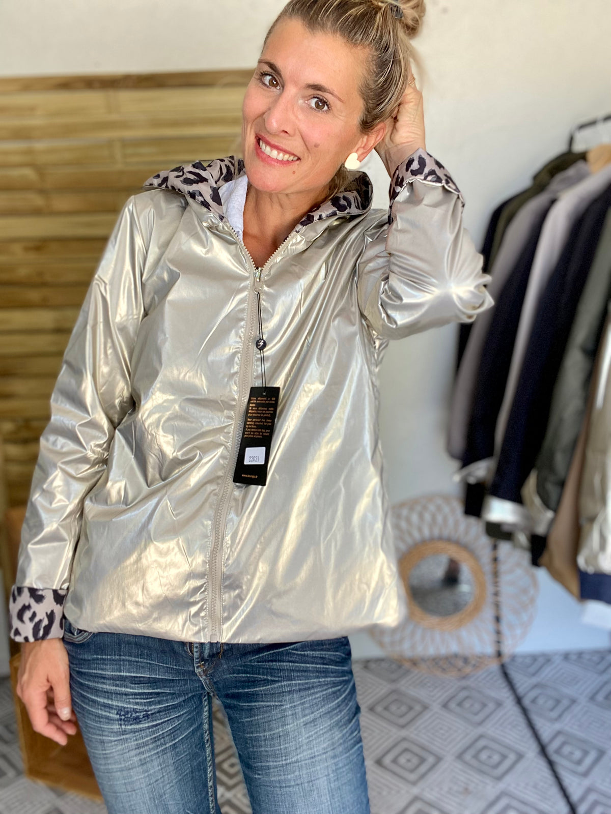 LAURA JO - Imperméable réversible rembourré LOUISON COURT - Doré / léo • DÉSTOCKAGE sur Taille XL