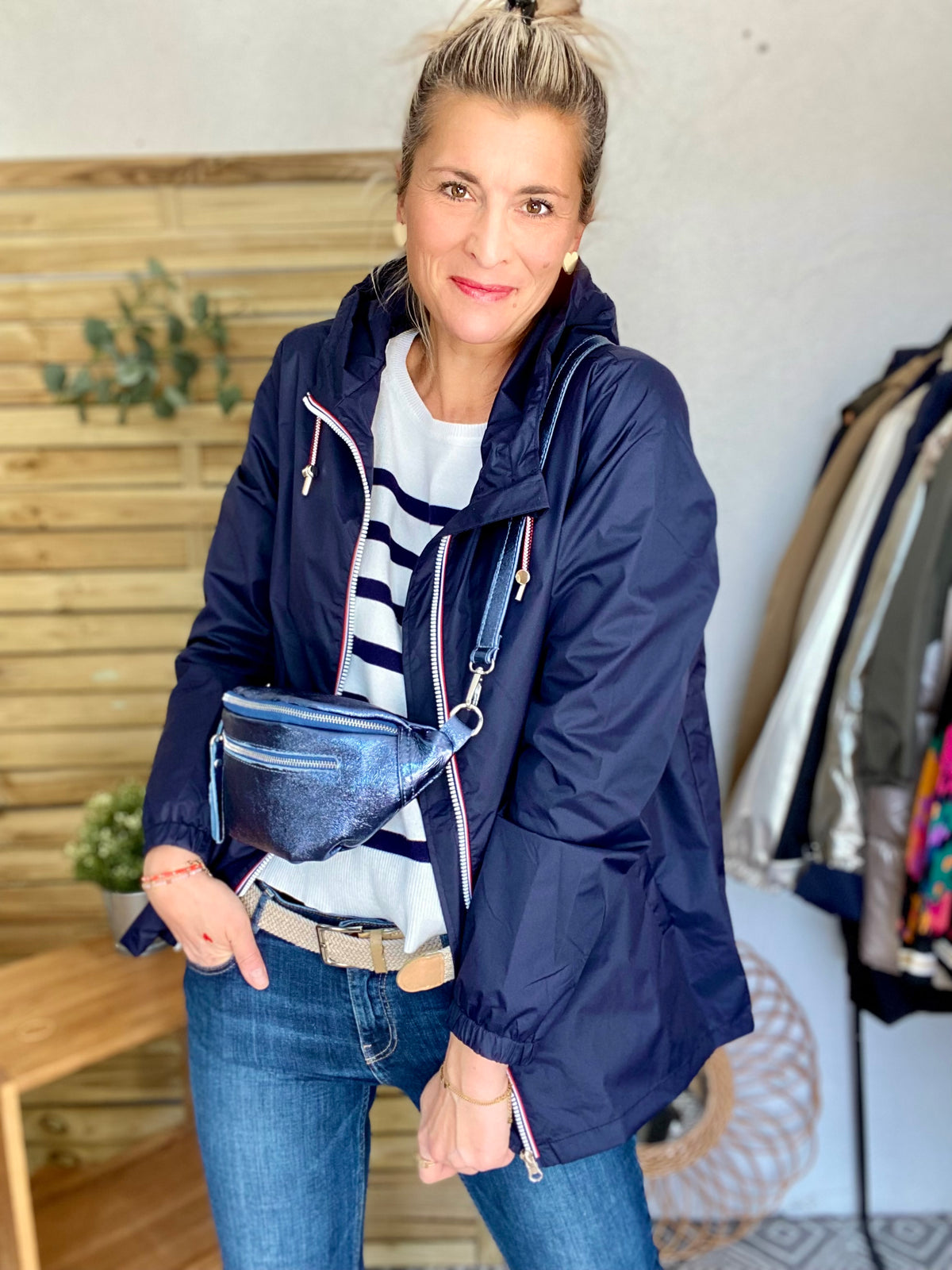 Imperméable mi-saison doublé SOLINE MI-LONG - Bleu marine - LAURA JO - FIN DE SÉRIE