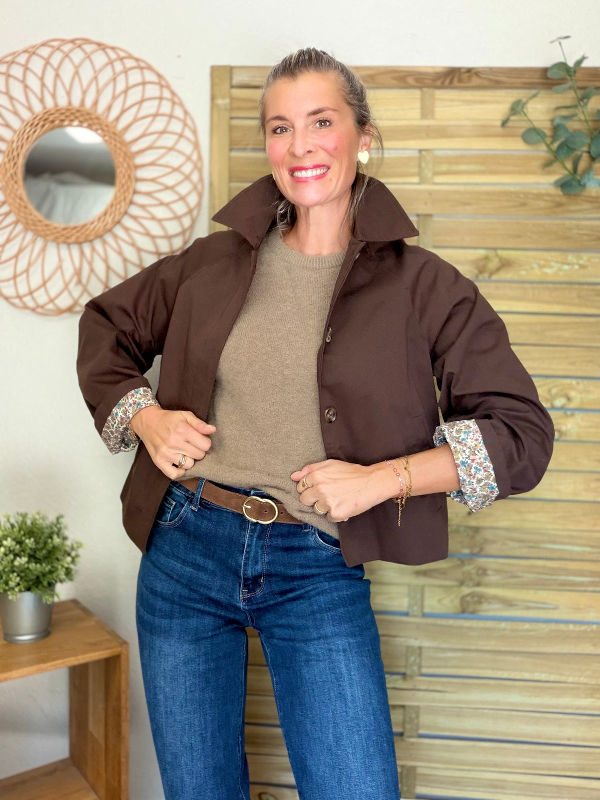 Veste Trench en coton Chocolat avec Liberty - MAHAUT - LILI et LALA