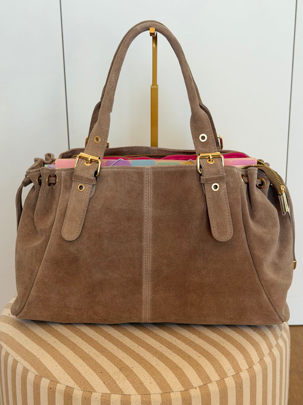 Sac cabas XL en cuir daim • JASPER Taupe
