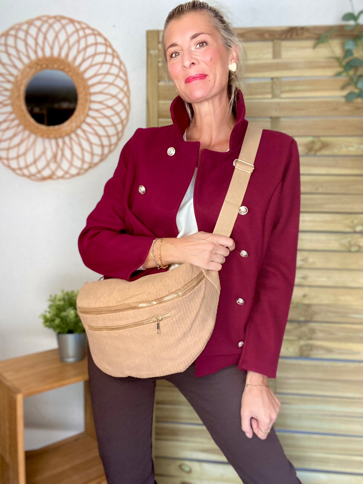 Sac banane XXL Velours côtelé Ciao Boum MOLLY -  Beige