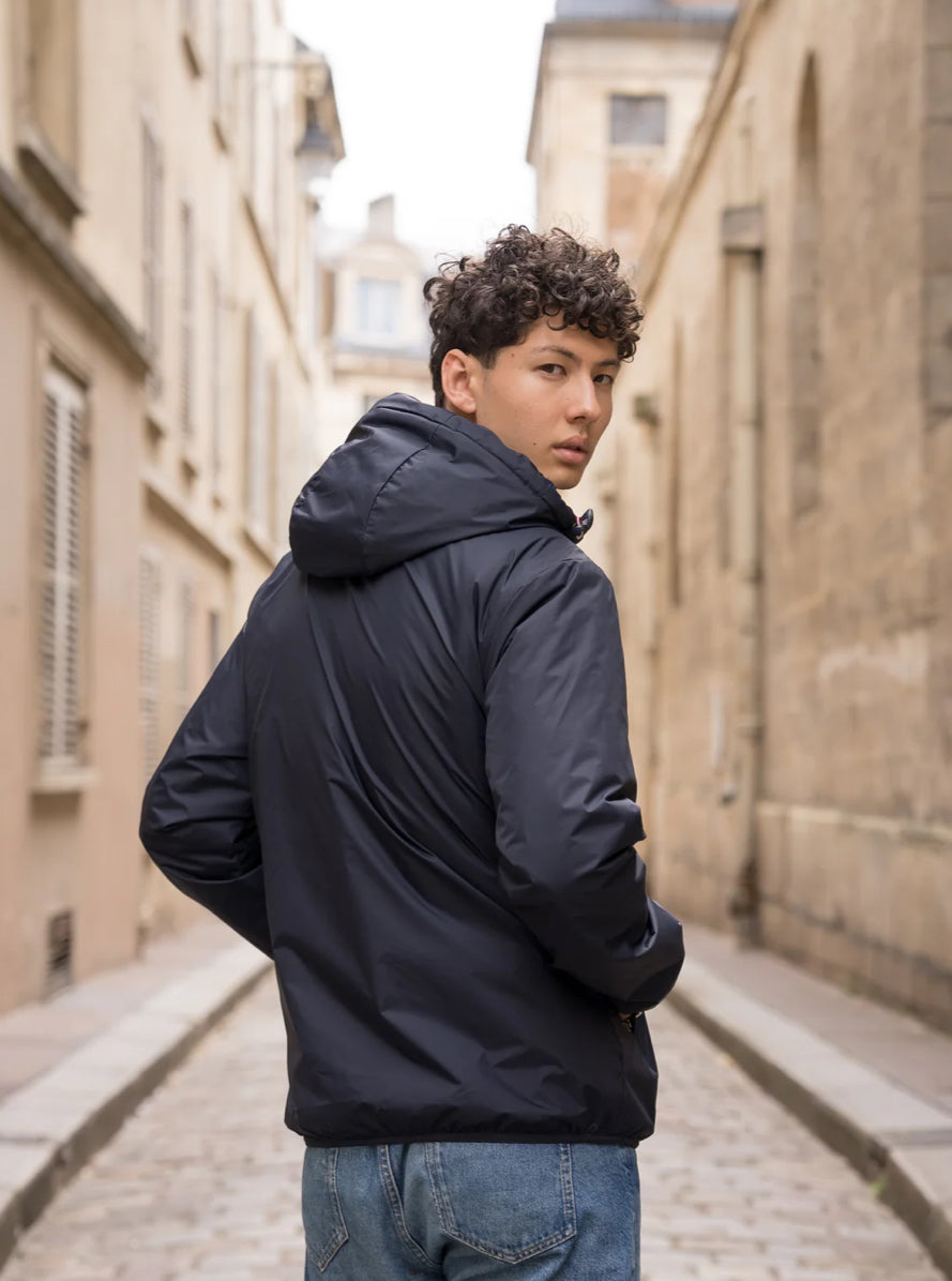 LAURA JO - Parka Imperméable Homme LOUIS* COURT Bleu marine / sherpa écru