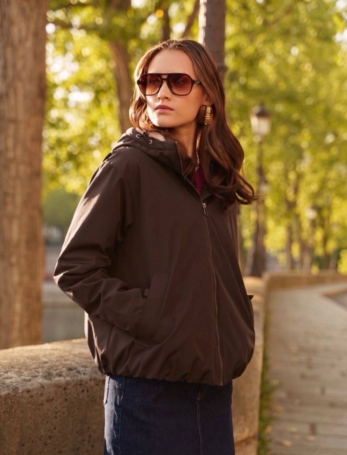 LAURA JO - Imperméable fourré sherpa EVA court - Chocolat