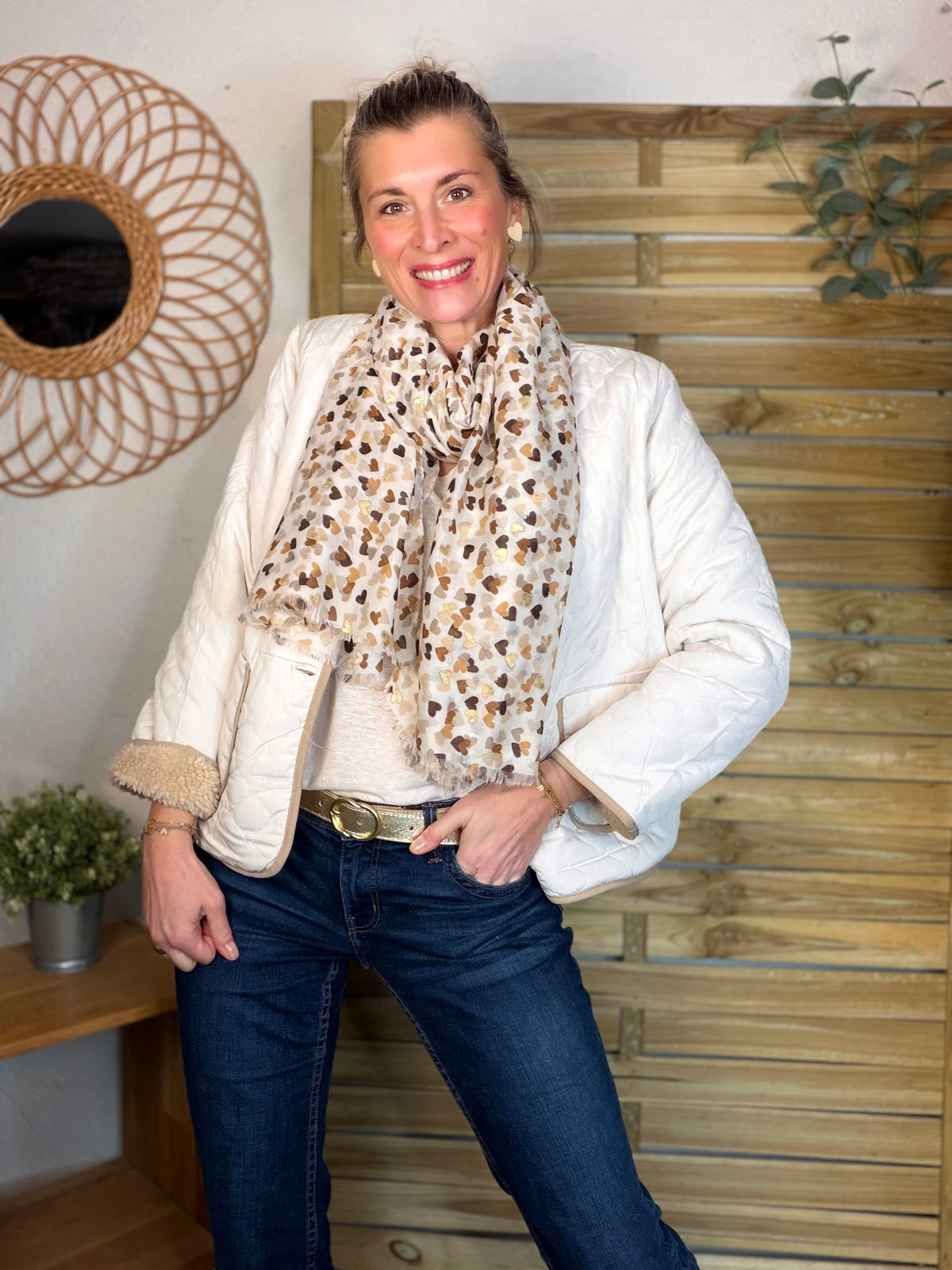 Foulard Cœurs SIGRID - Taupe 💛🧡🤎