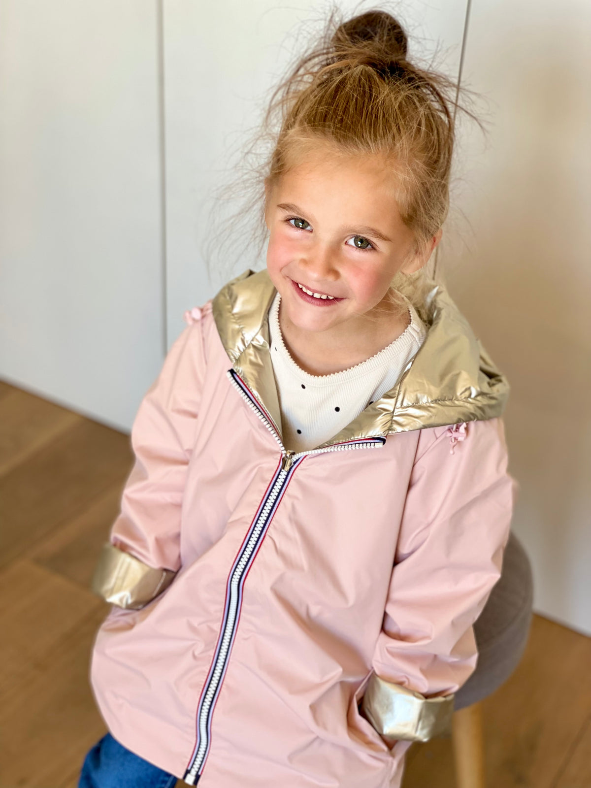 Imperméable réversible rembourré LOUISON KIDS enfant (mixte) - Rose clair / Doré