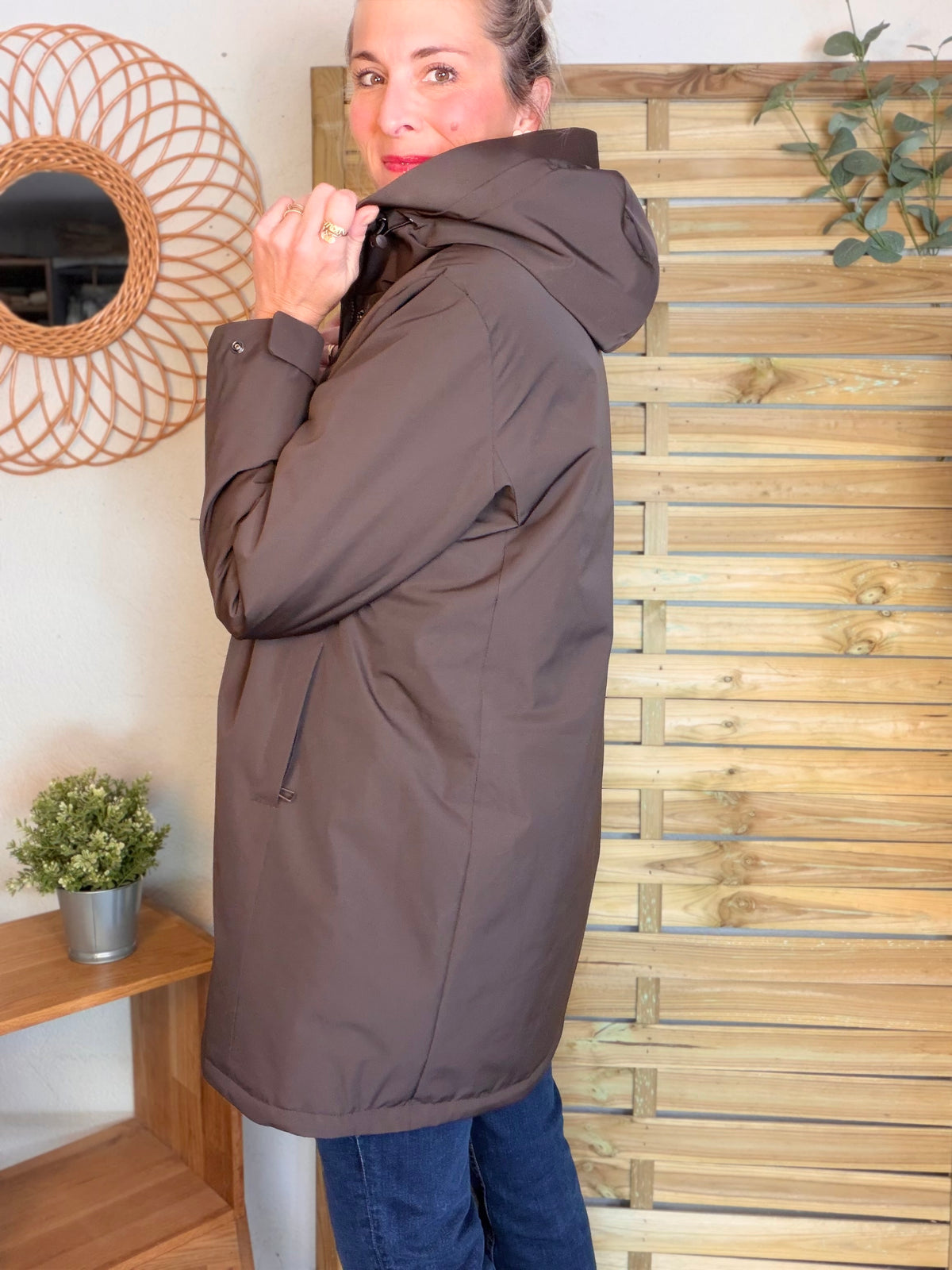 LAURA JO - Parka fourrée imperméable AMBRE LONG - Chocolat / Beige