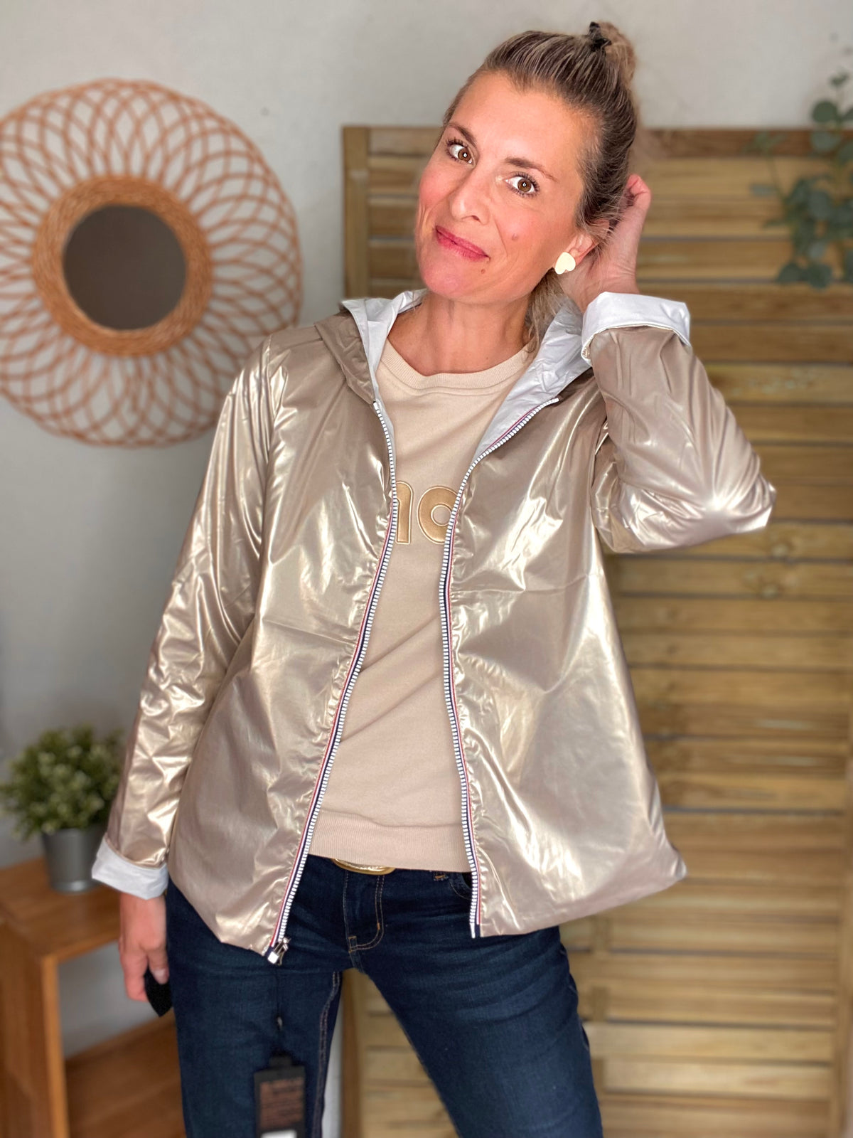 LAURA JO - Imperméable réversible GARANCE COURT léger - Blanc/Doré