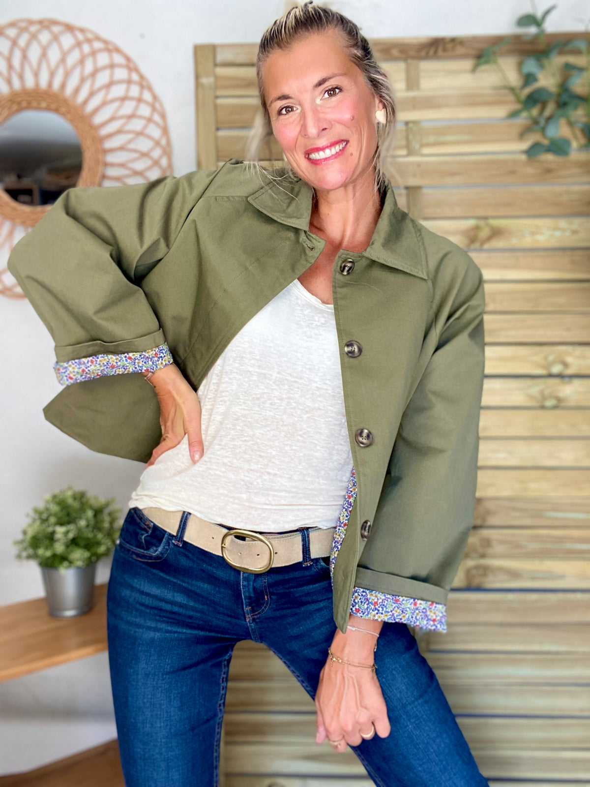 Veste Trench en coton kaki avec Liberty - MAHAUT - LILI et LALA