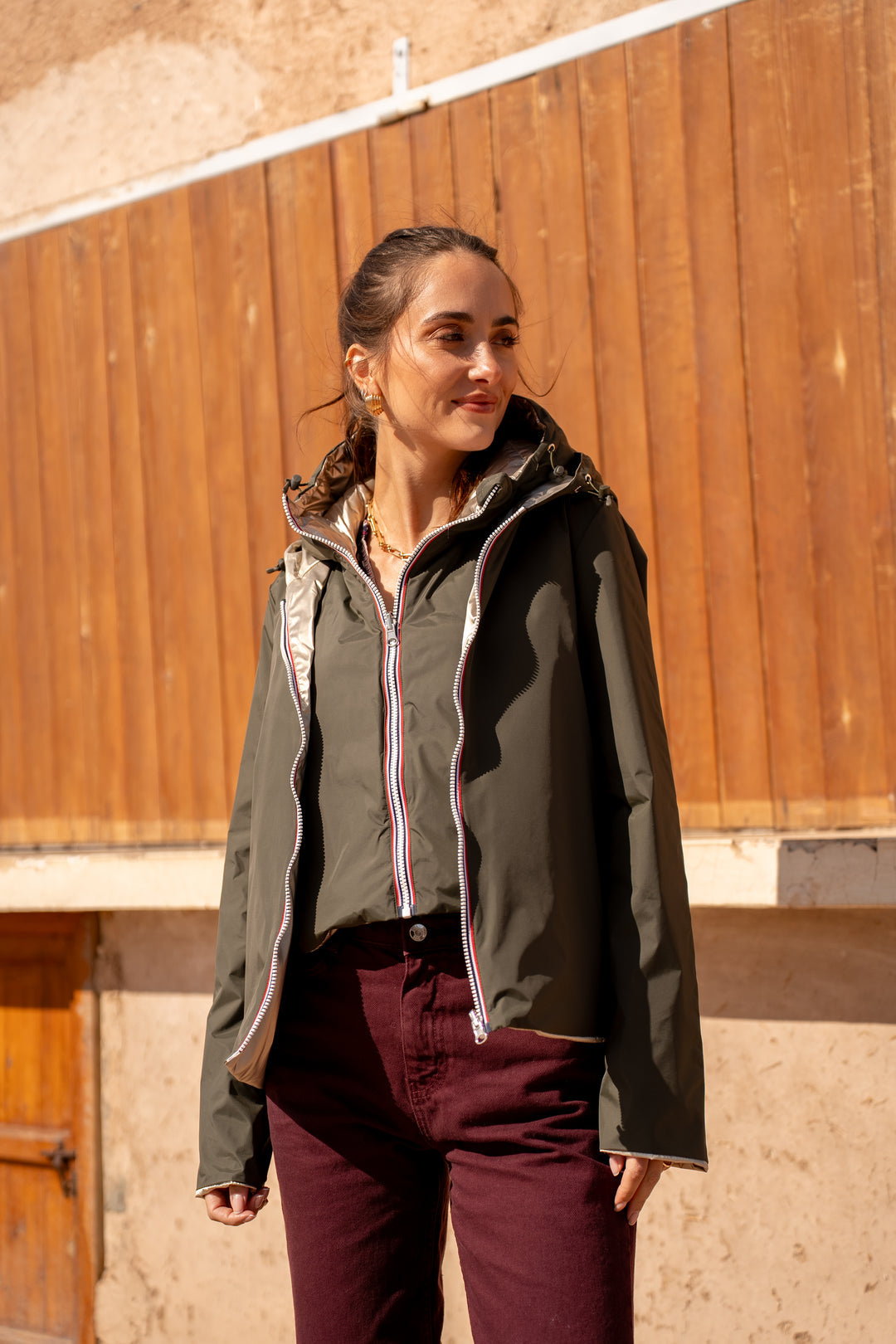 LAURA JO - Col capuche amovible réversible  DANY - Kaki / Doré