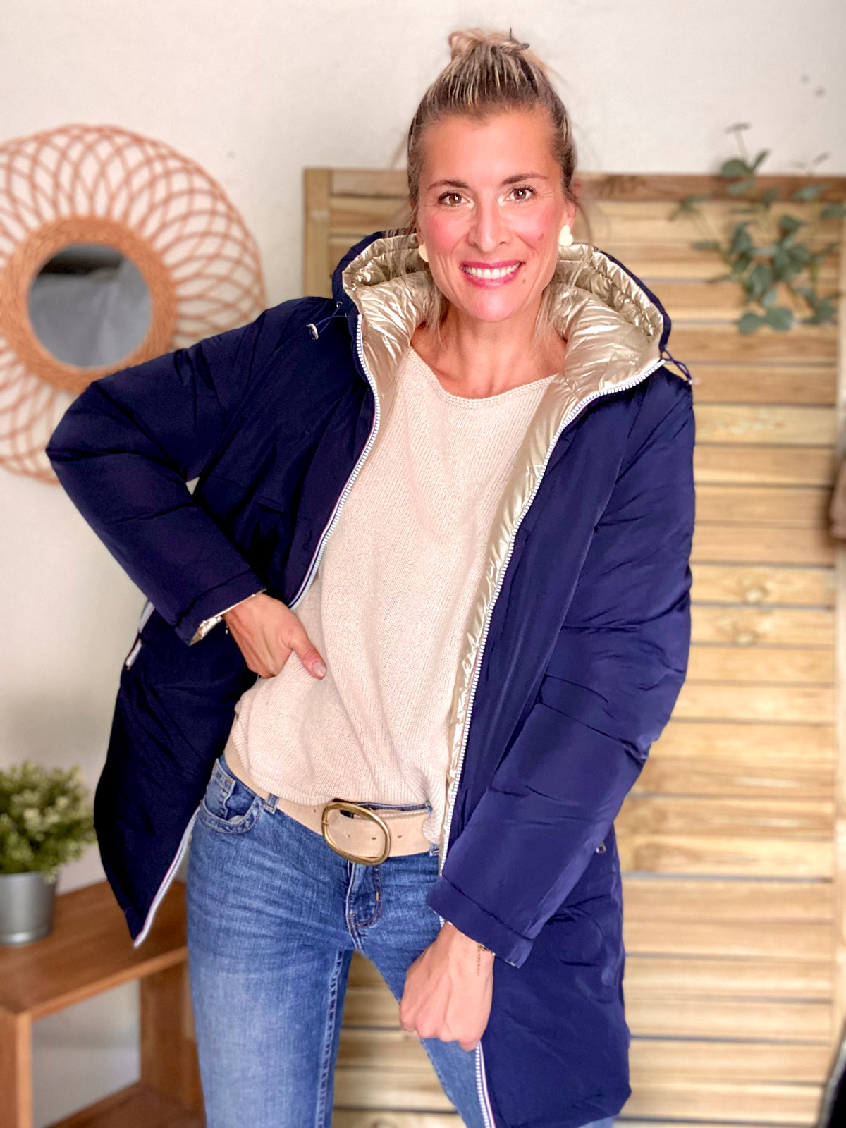 Doudoune imperméable réversible ANGÈLE LONG - Bleu marine - MELYA MELODY