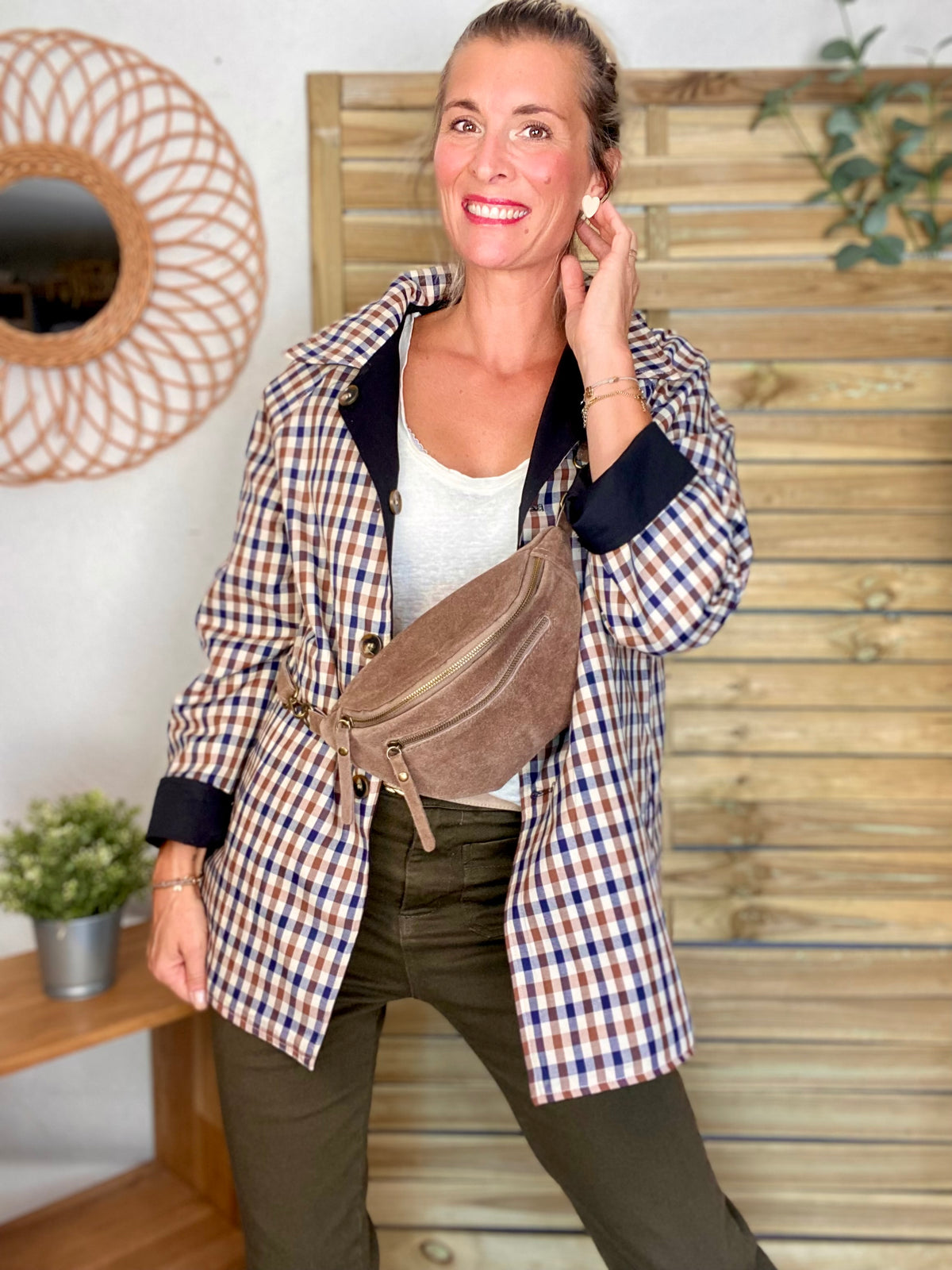 Veste Trench mi long réversible vichy LENA Noir - FIN DE SÉRIE
