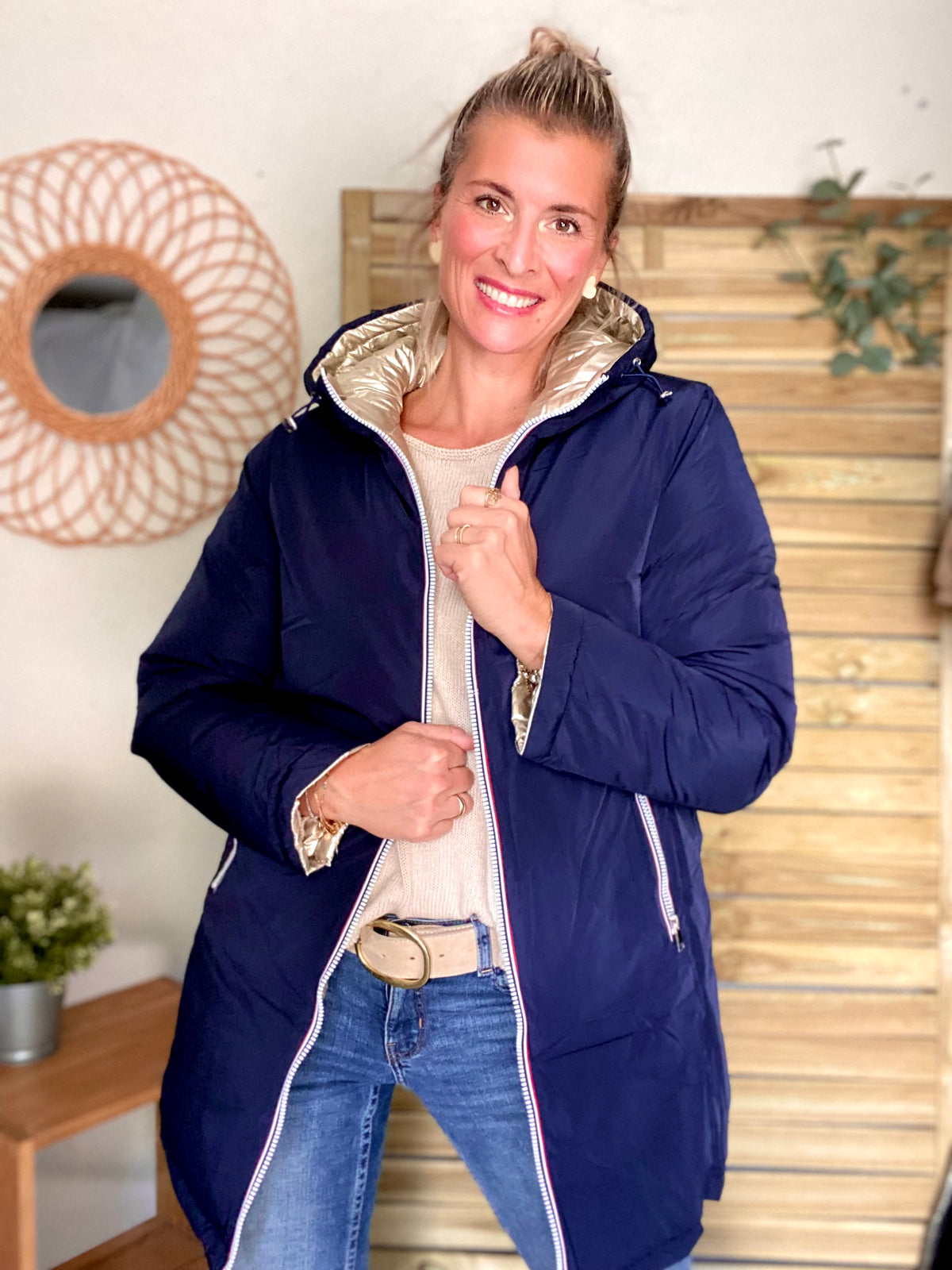Doudoune imperméable réversible ANGÈLE LONG - Bleu marine - MELYA MELODY