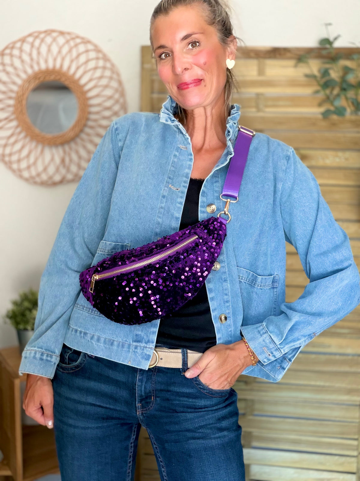 ⚡️ ARRIVAGE - Sac banane velours à sequins DAISY - Violet