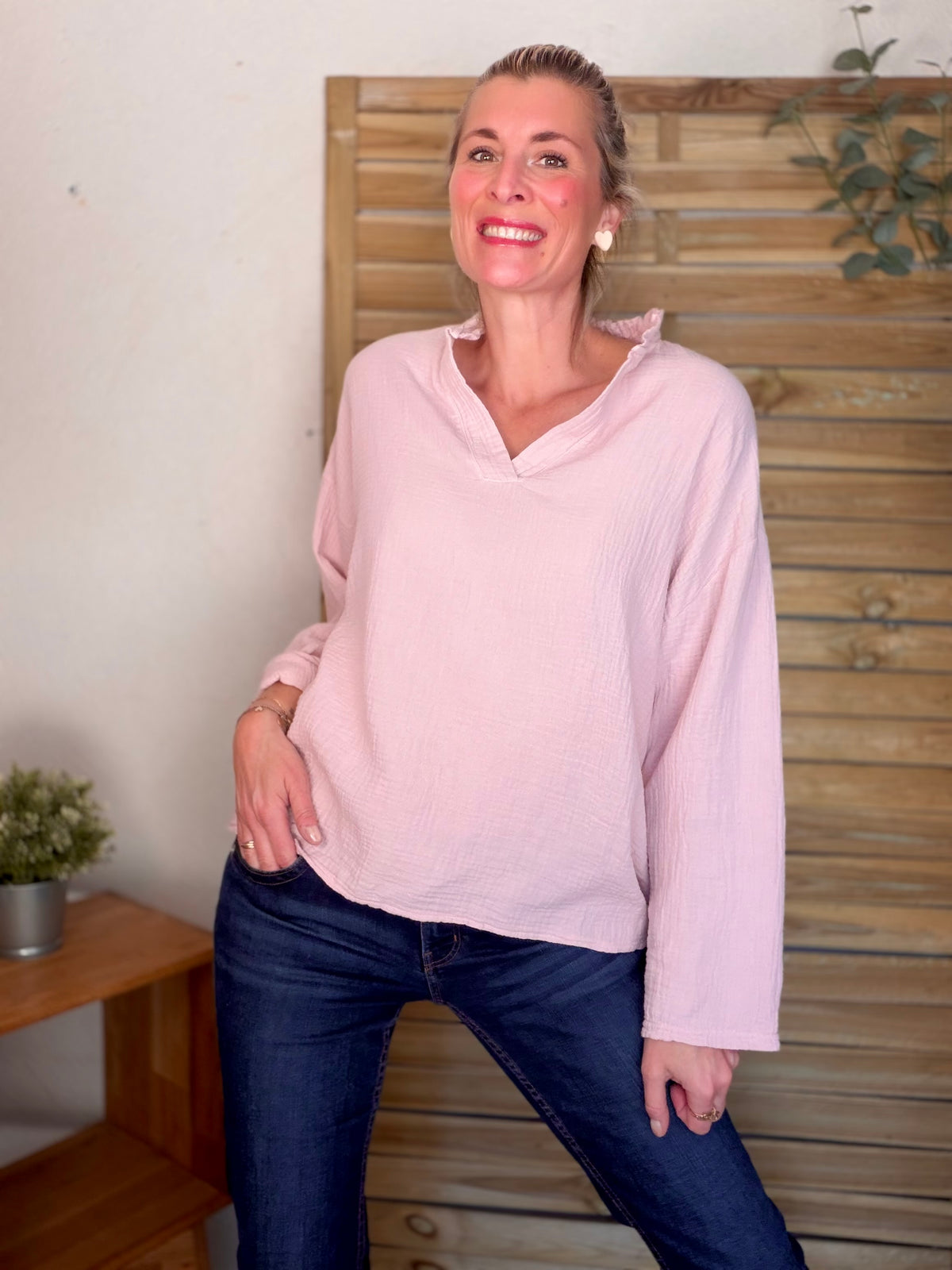 Blouse en gaze de coton SIERRA Rose poudré • FIN DE SÉRIE