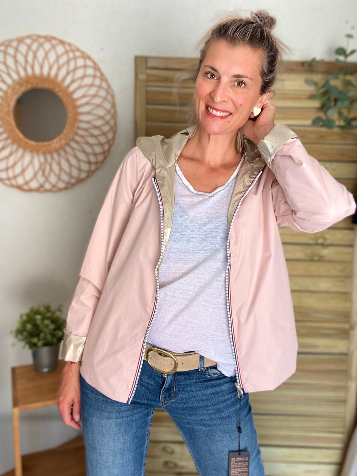 LAURA JO - Imperméable réversible léger GARANCE COURT - Rose/Doré • DÉSTOCKAGE sur Taille XL